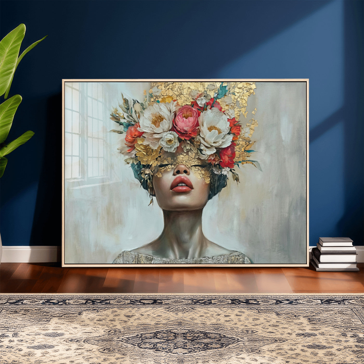 26919-MGV-CV-36X24 - Golden Petal Wall Art Canvas Print - Silhouette Woman Wall Art Canvas Print, Floral Woman Portrait