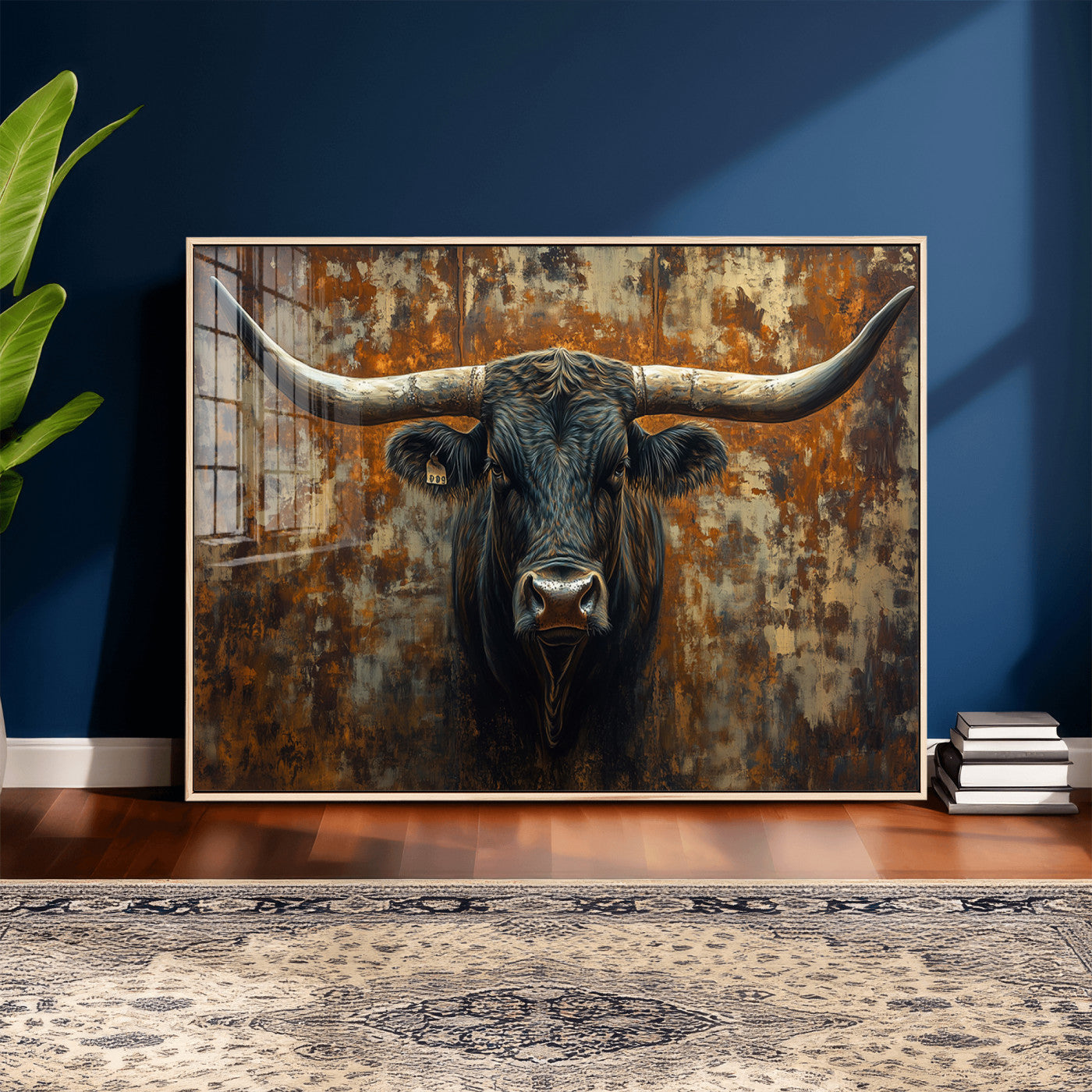 68068-MGV-CV-36X24 - Longhorn Texas Cow Bull Wall Art | Rustic Farmhouse Canvas Print | Ready to Hang Barn Decor for