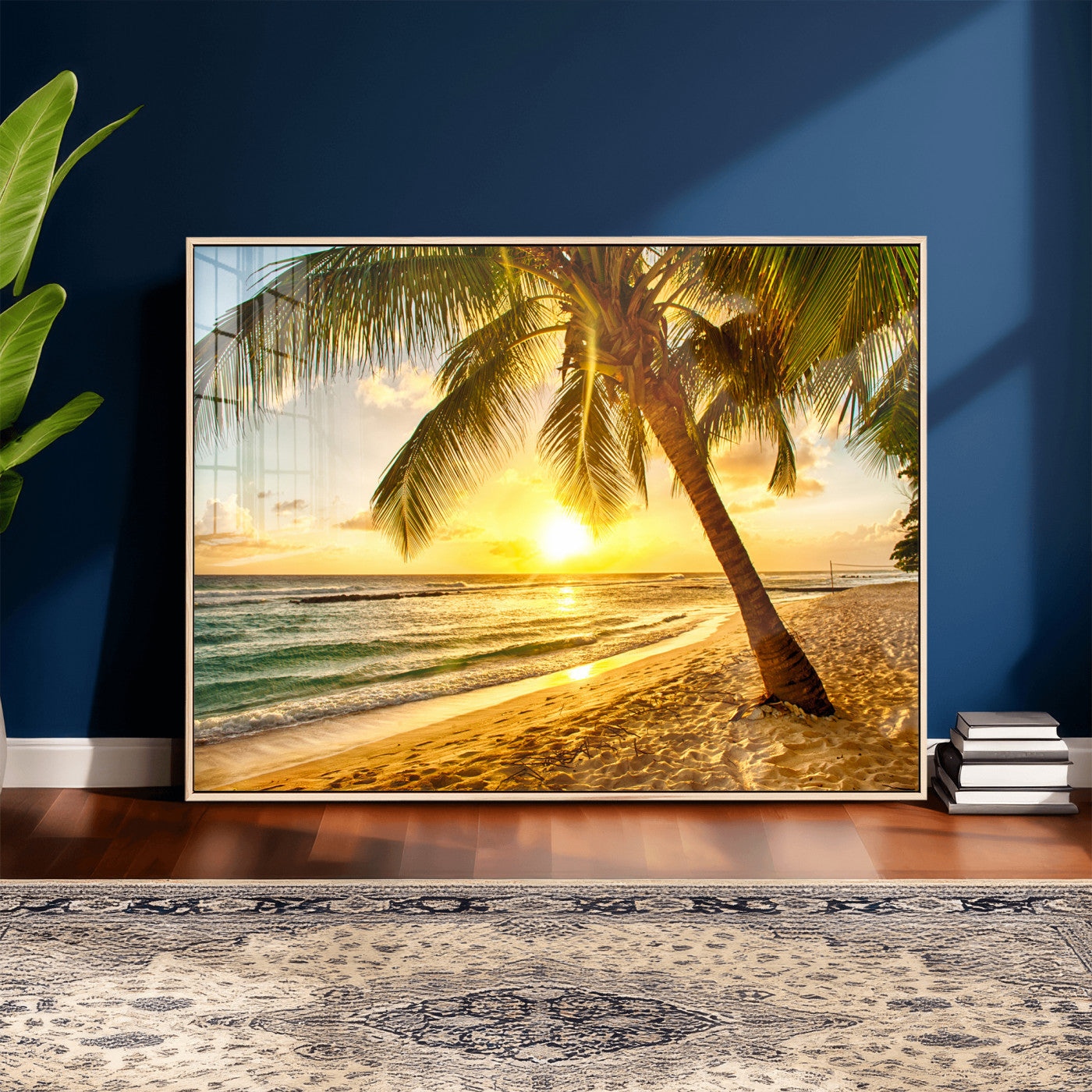 33628-MGV-CV-36X24 - Beach Sunset Canvas Wall Art Print - Tropical Beach Canvas Wall Art Print – Vibrant Palm Trees and