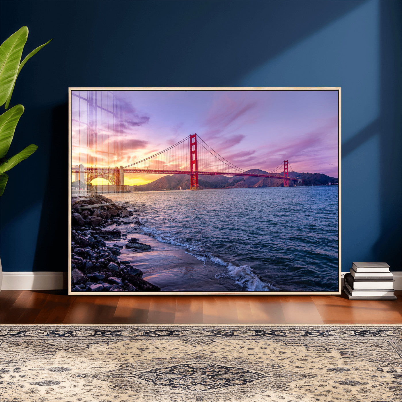 24256-MGV-CV-36X24 - Golden Gate Bridge Wall Art Print, San Francisco Sunset Canvas Wall Art, Cityscape Canvas Print for