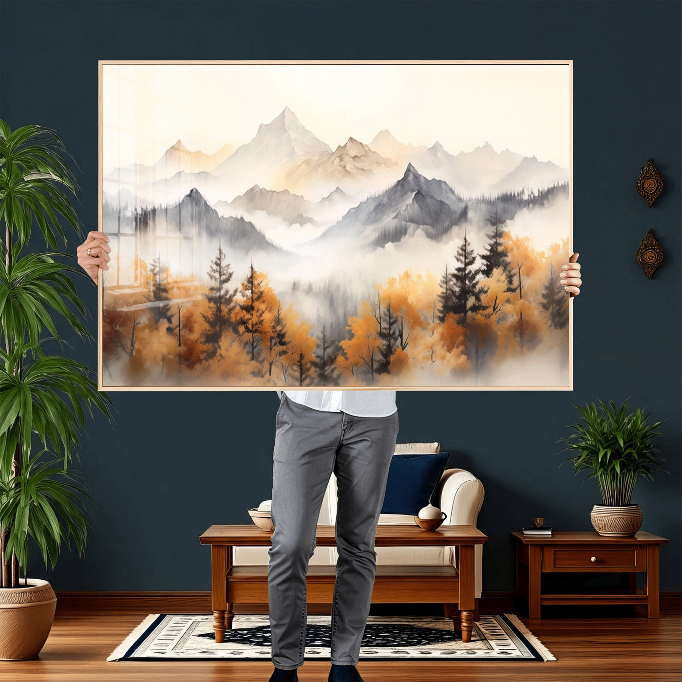 70049-MGV-CV-36X24 - Abstract Mountain Wall Art | Misty Mountain Forest and Mountains Canvas Print for Living Room,