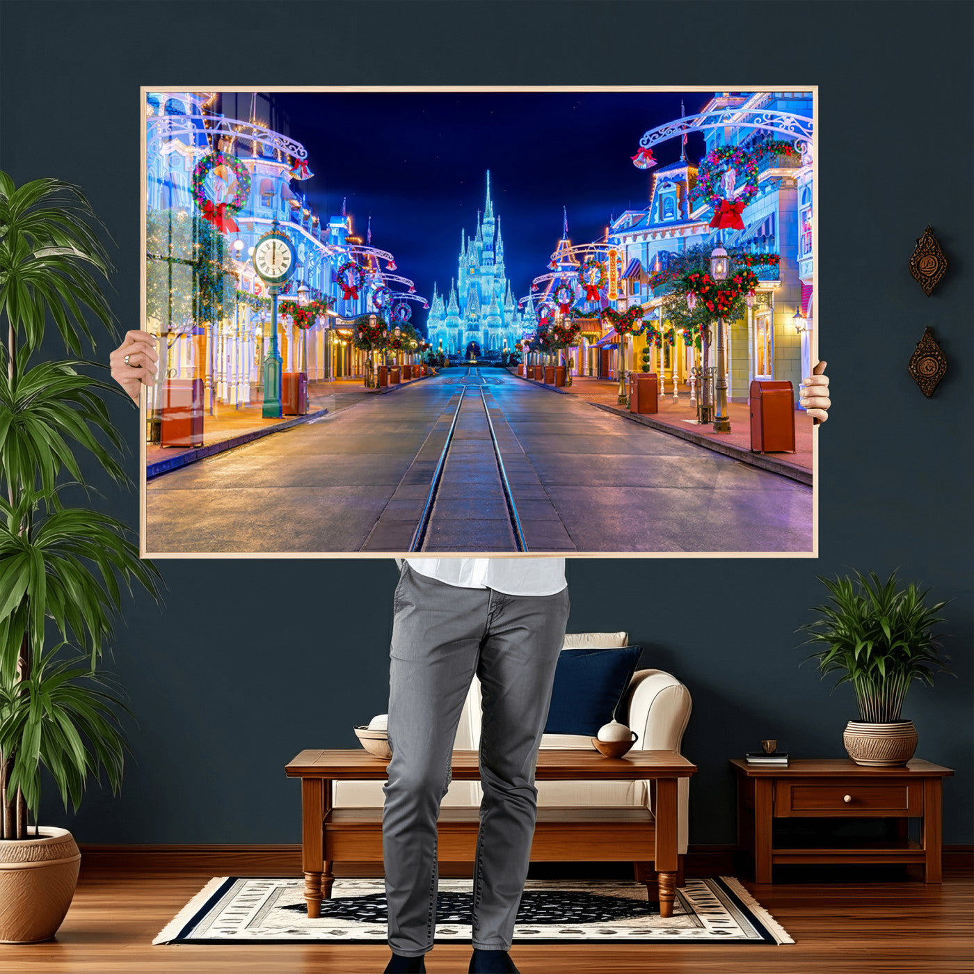 12470-MGV-CV-36X24 - Disney Castle Wall Art – Large Magic Kingdom Canvas Artwork, Fairytale Design, Kids Room Christmas Decor for Home, Office