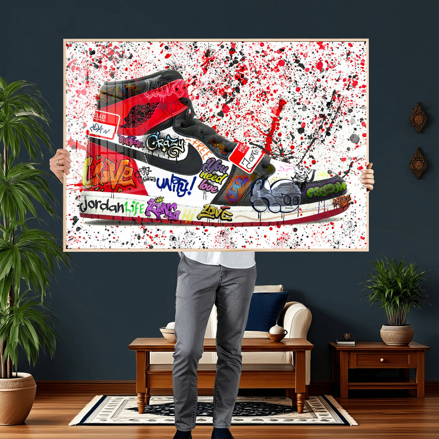 38836-MGV-CV-36X24 - Jordan Shoes Graffiti Wall Art Canvas Print- Jordan Graffiti Canvas Wall Art - Framed Perfect for