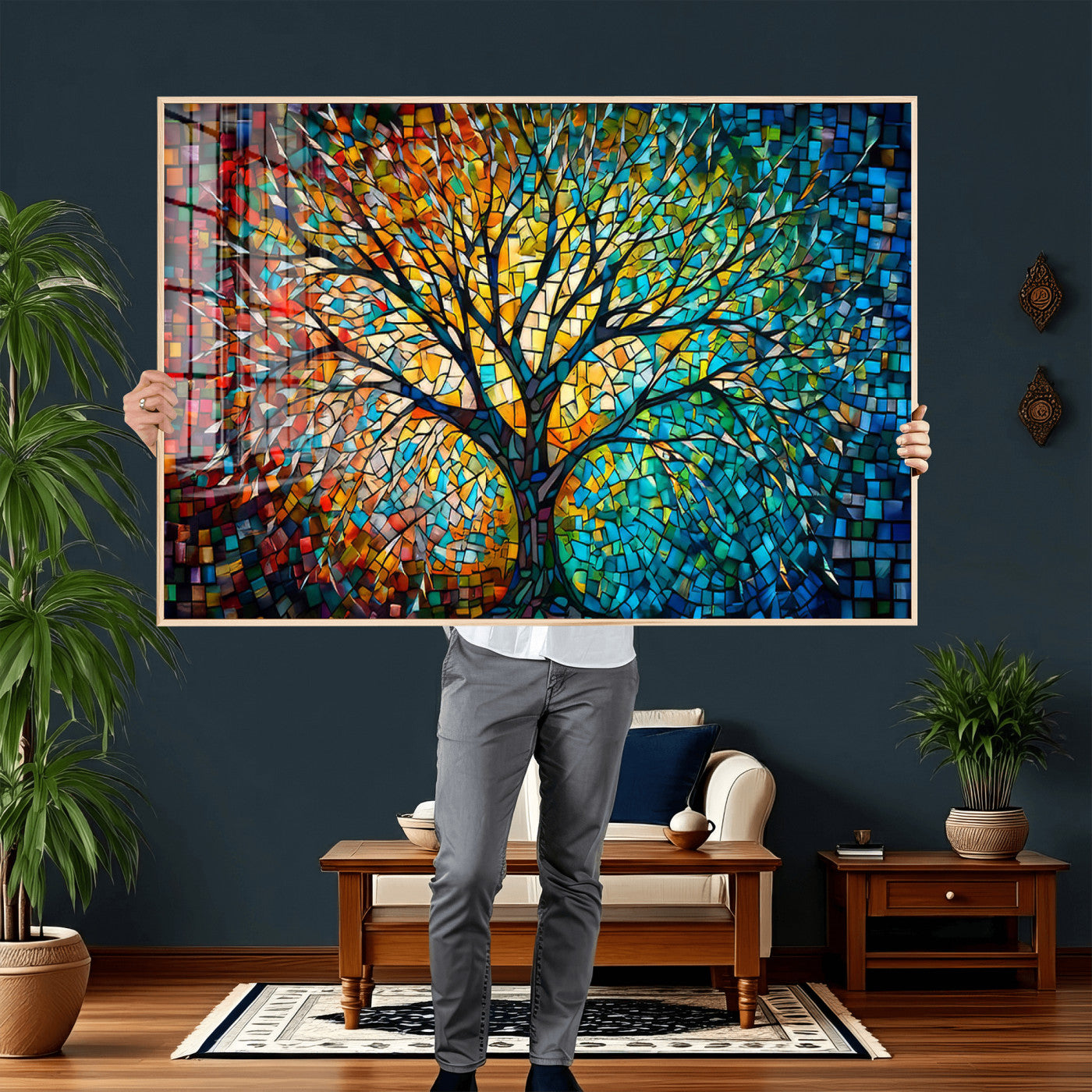 99325-MGV-CV-36X24 - Yggdrasil Tree of Life Wall Art Print Canvas | Mosaic Style 3-Panel Canvas Print