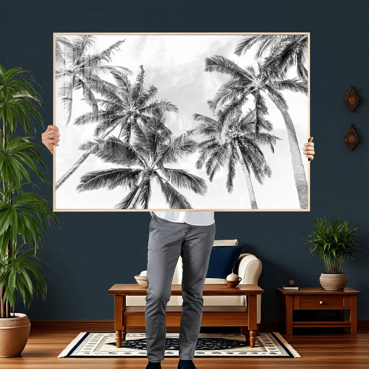 62113786-MGV-CV-36X24 - Palm Trees Wall Art – Tropical Breeze Canvas Print, Vacation Island Silhouette, Coastal Calm and Summer Paradise for Living Room or Beach House Decor