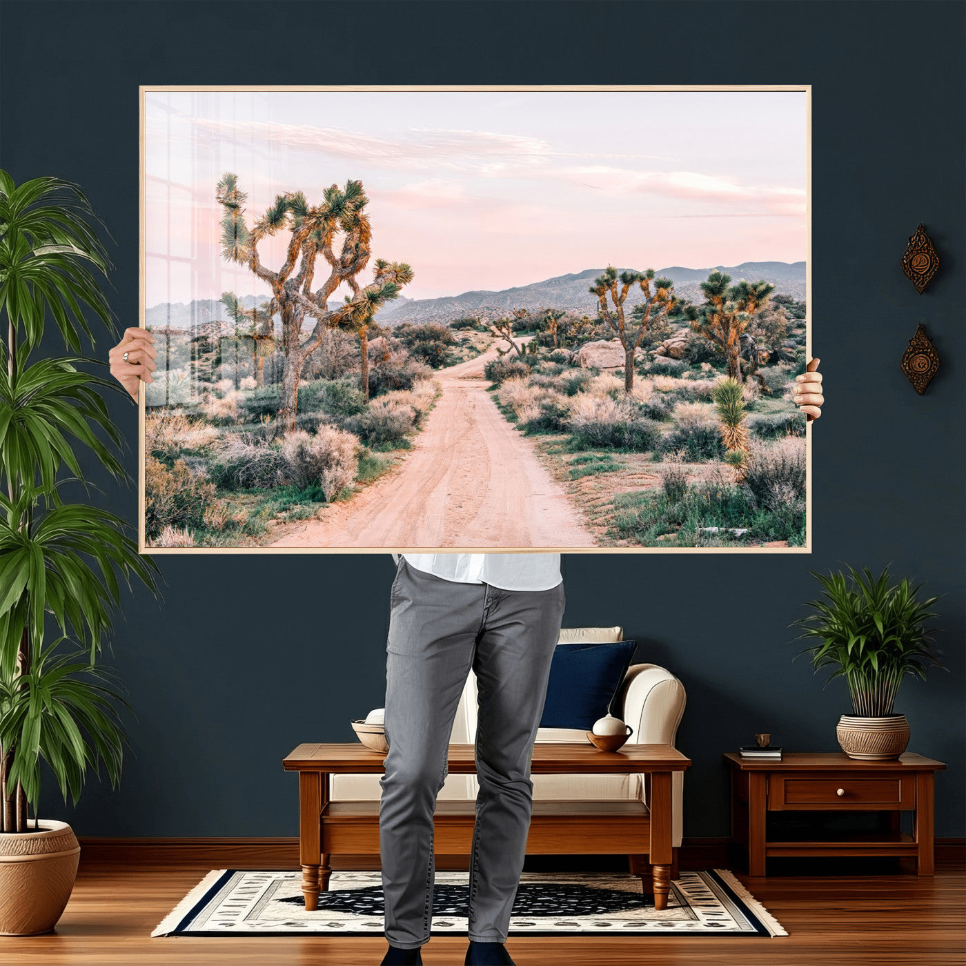 12540952-MGV-CV-36X24 - Desert Trail Wall Art – Canvas Print of Joshua Trees & Sunset Glow, Sandy Path Wilderness, Scenic Nature Escape Decor for Living Room, Office or Bedroom