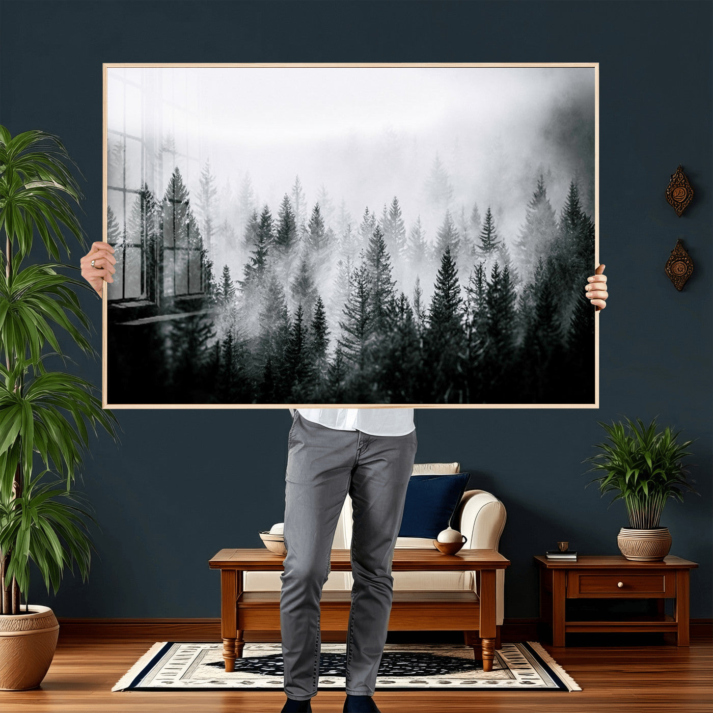 87750525-MGV-CV-36X24 - Foggy Forest Wall Art Canvas Print – Mountain Woodland Landscape Photography for Minimal Nature Home Decor