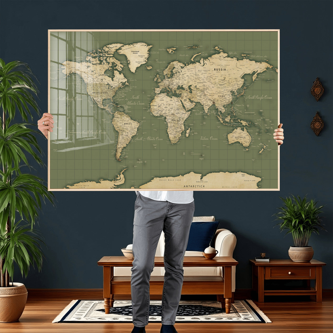 13750241-MGV-CV-36X24 - World Map Wall Art Canvas Print, Modern Decorative Framed Map Artwork Prints for Living Room, Office, Bedroom Wall Decor