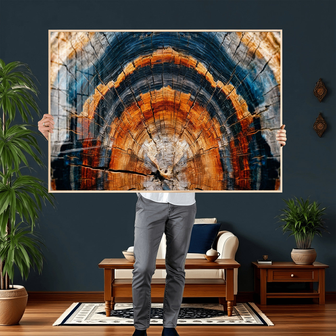 92693966N-MGV-CV-36X24 - Abstract Wood Grain Canvas Print, Tree Ring Pattern Wall Art, Framed Canvas Ready to Hang