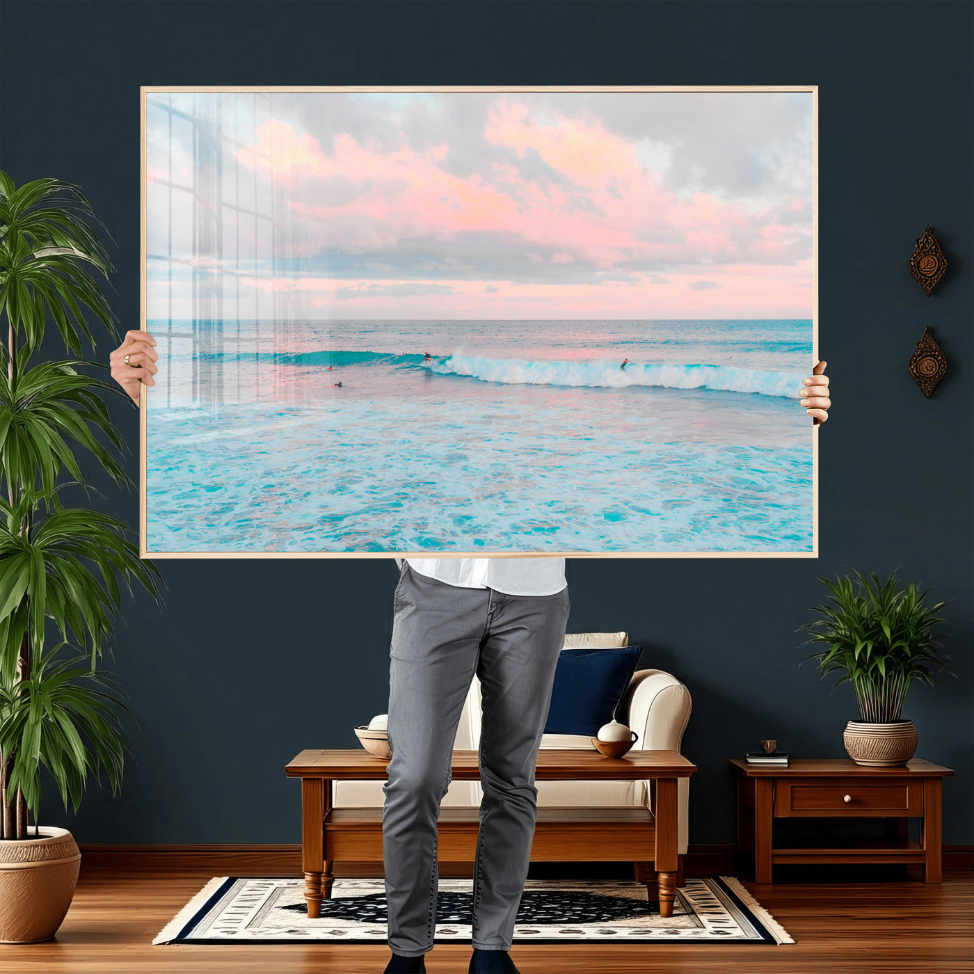 73216461-MGV-CV-36X24 - Ocean Wave Wall Art Canvas Print, Pastel Surf Seascape Photography, Coastal Beach Wall Decor