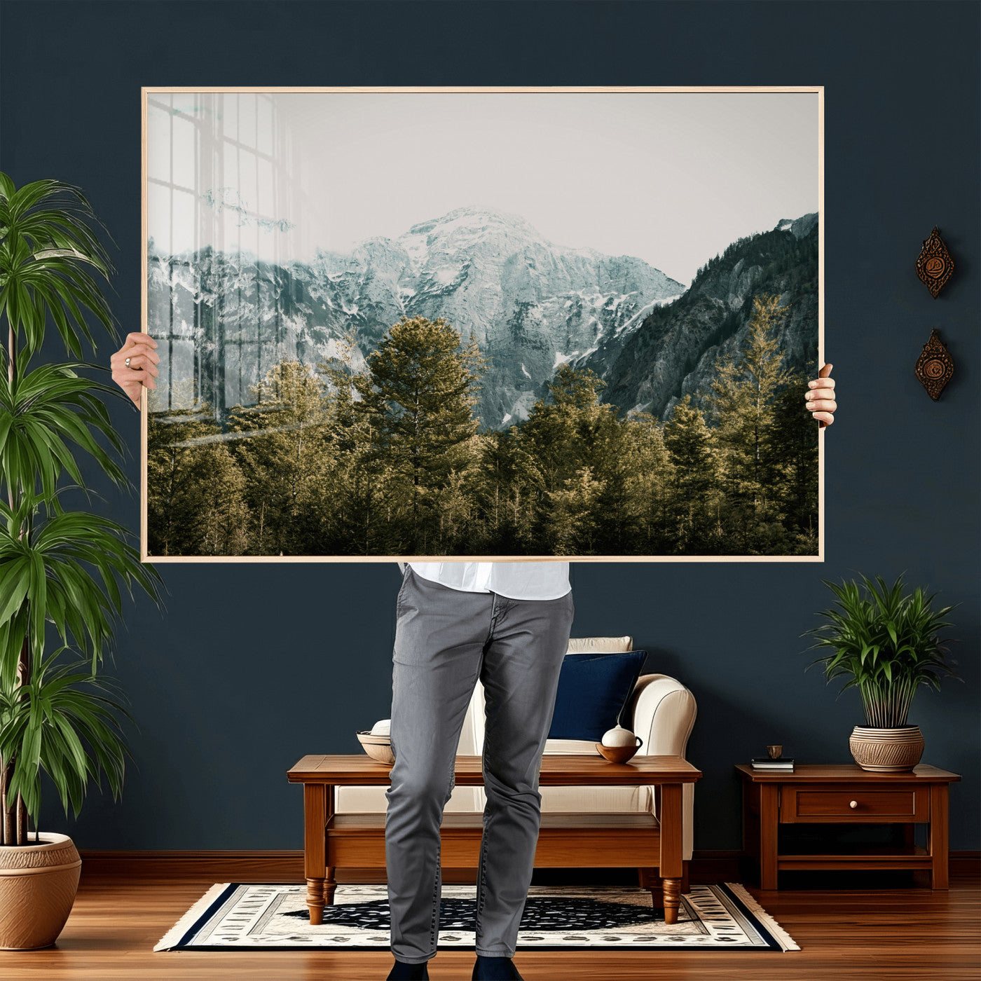 48479662-MGV-CV-36X24 - Mountain Forest Wall Art Canvas Print, Alpine Landscape Nature Photography, Moody Wilderness Wall Decor