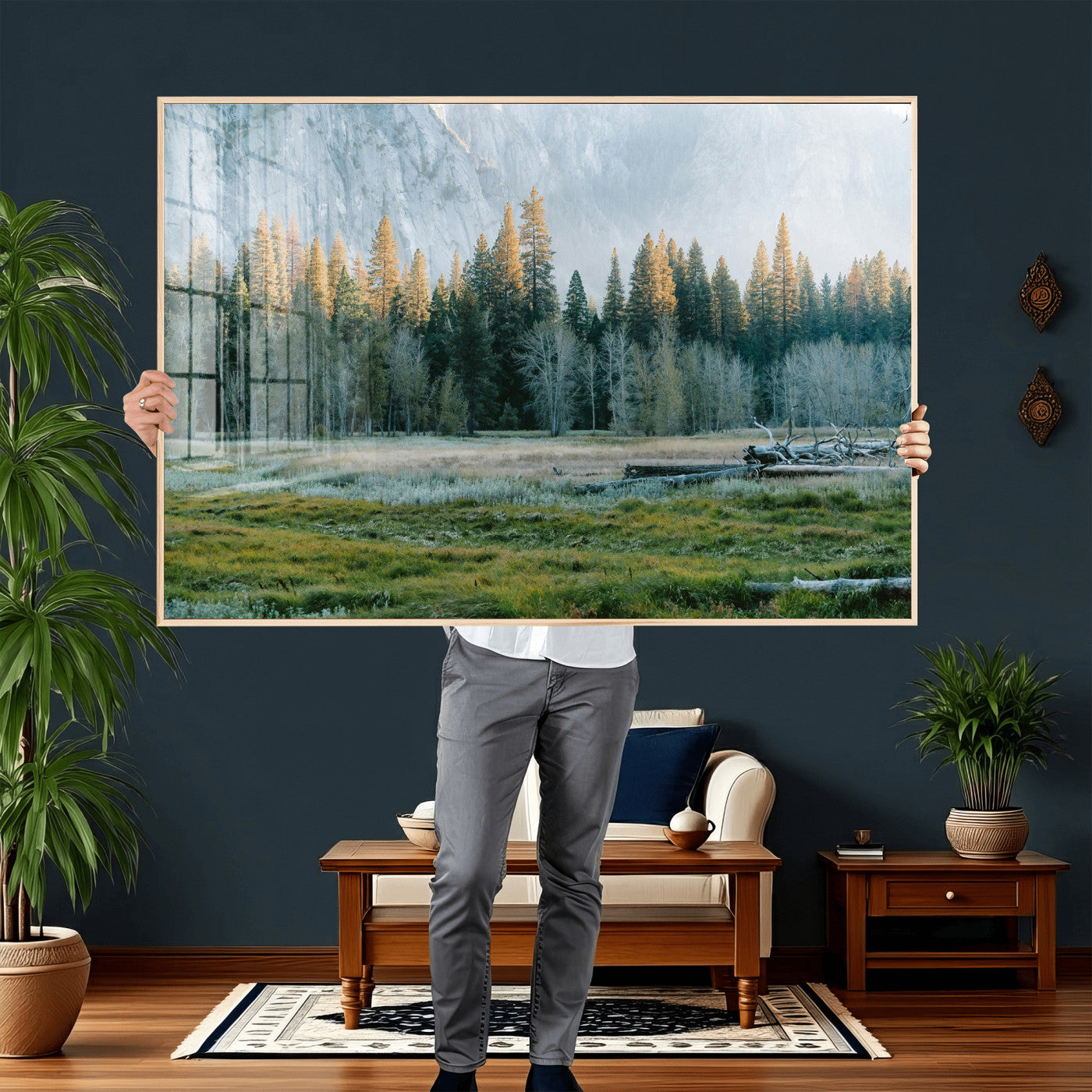 95548744-MGV-CV-36X24 - Forest Meadow Wall Art Canvas Print, Pine Tree Landscape Nature Artwork, Mountain Valley Scenic Photography, Calm Wilderness Wall Decor