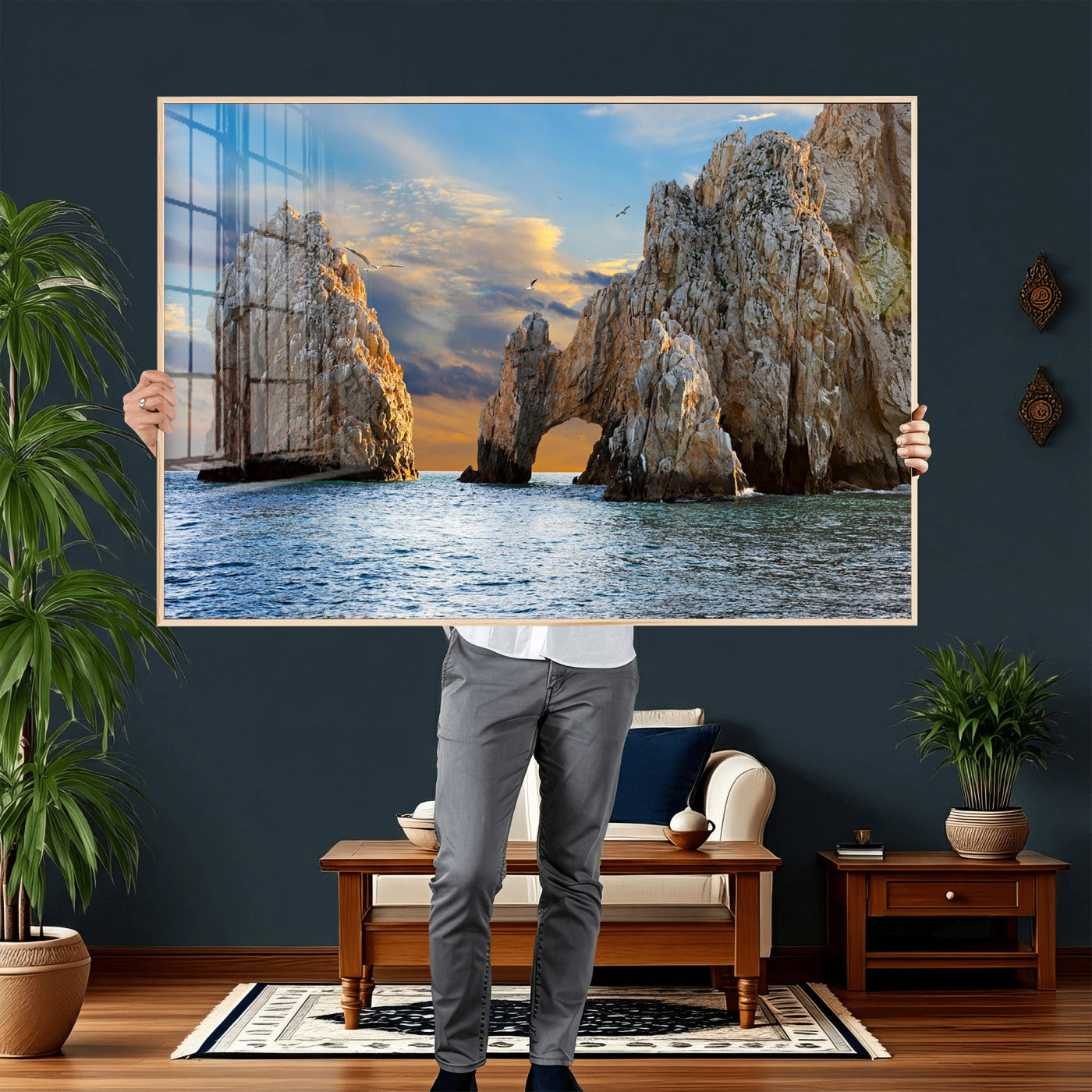 63505689-MGV-CV-36X24 - El Arco Cabo San Lucas Ocean Arch Wall Art Canvas Print, Baja California Rock Arch Seascape Canvas Print, Mexico Coastal Landmark Scenic Art Printing