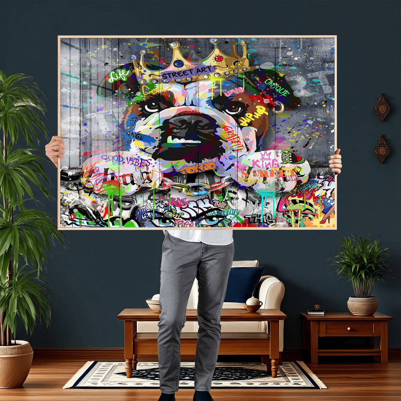 45209731-MGV-CV-36X24 - Dog Wall Decor for Teen Bedroom Decor - Graffiti Animal Canvas Wall Art for Teen Room Decor - Abstract Wall Painting Ready to Hang
