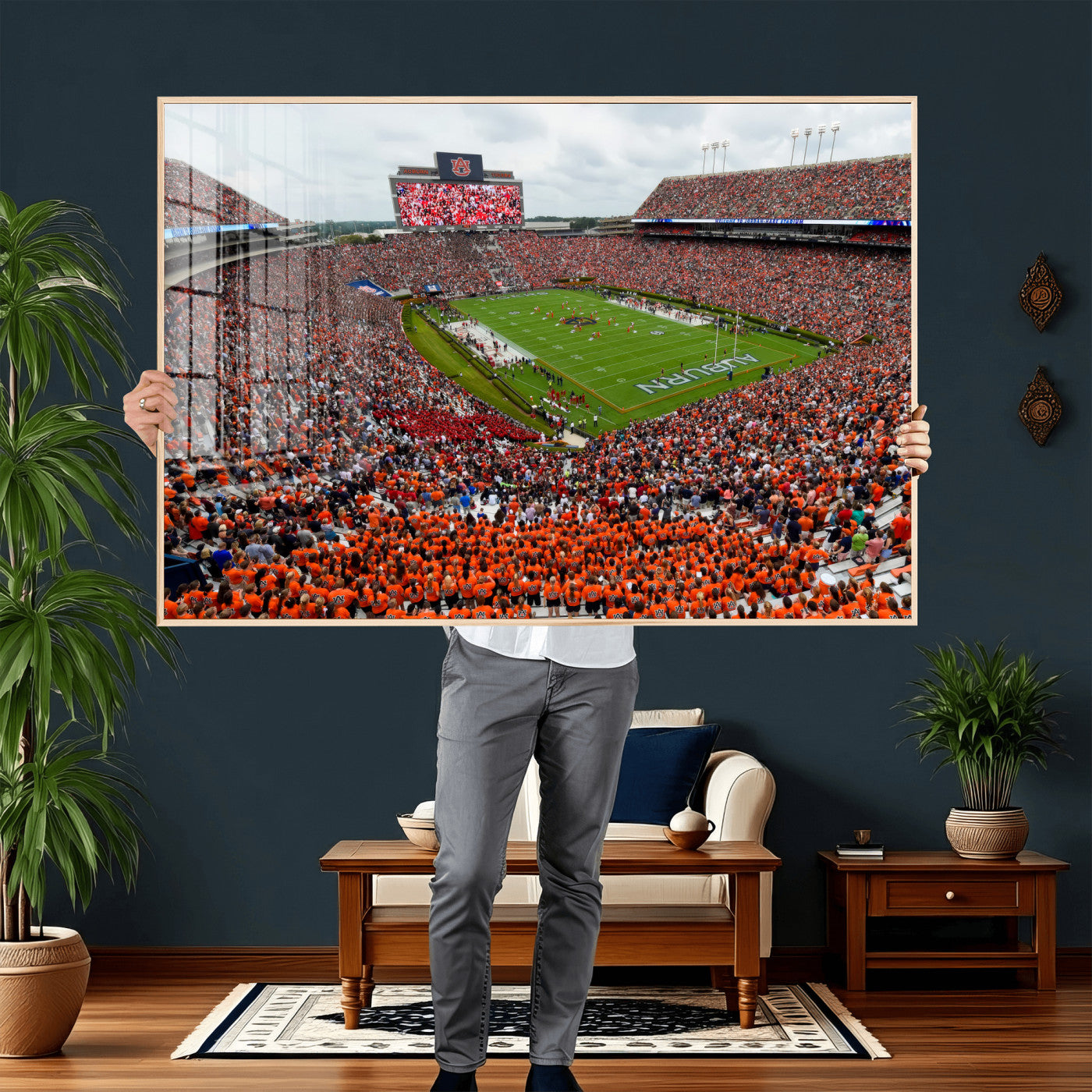 82562490-MGV-CV-36X24 - Auburn Stadium Sunset Wall Art Canvas Print, Jordan Hare Stadium Game Day Crowd, Auburn Tigers Football Artwork