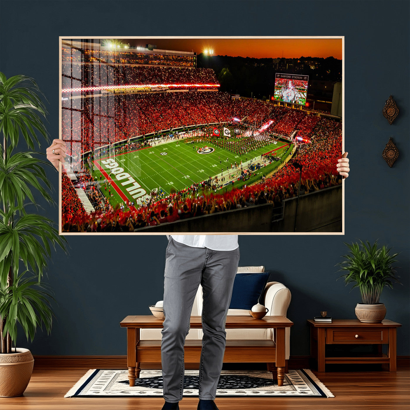 48894104-MGV-CV-36X24 - Georgia Bulldogs Stadium Wall Art Canvas Print, Sanford Stadium Night Game Panorama, College Football Crowd Wall Decor