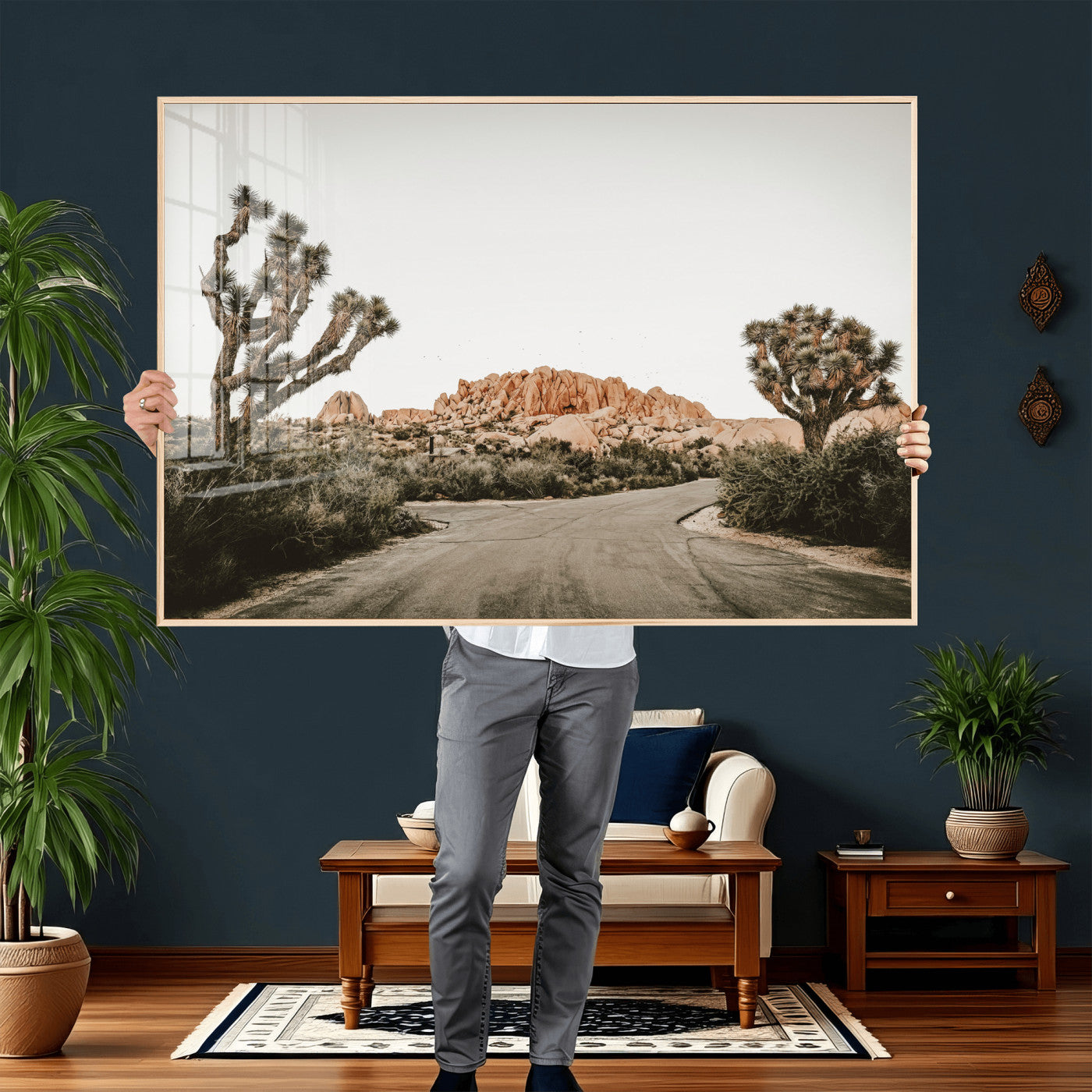 97248544-MGV-CV-36X24 - Joshua Tree Desert Wall Art Canvas Print, Minimal Southwestern Landscape Nature Wall Decor for Modern and Boho Interiors
