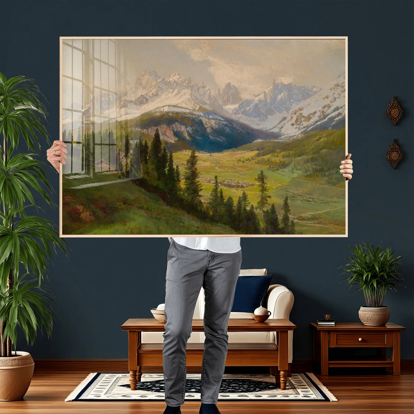 23120262-MGV-CV-36X24 - Konrad Petrides Sexten Village Canvas Print, Alpine Mountain Valley Painting, Dolomites Landscape Art