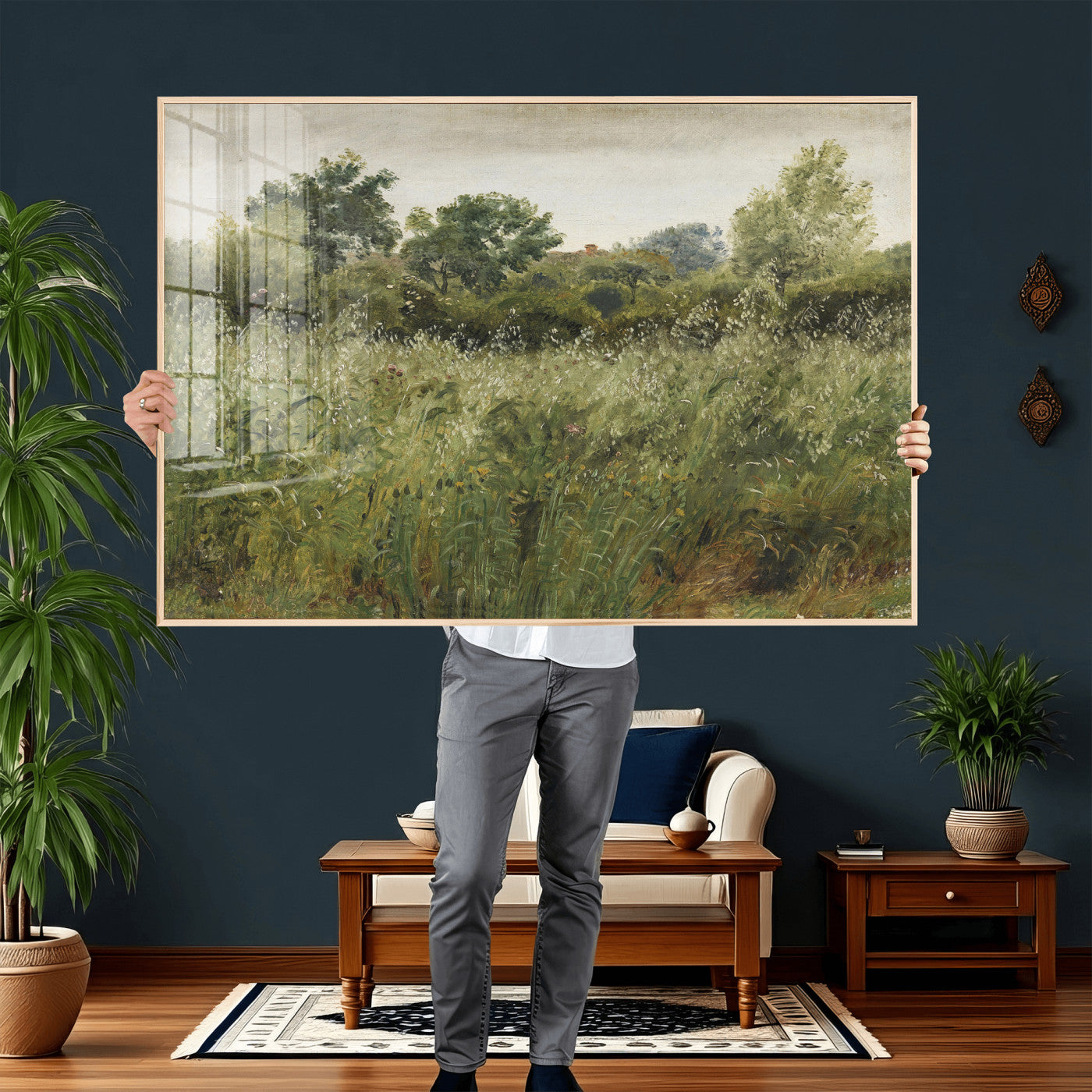 92328261-MGV-CV-36X24 - Wildflower Meadow Canvas Wall Art, Impressionist Overgrown Field Painting Print, Vintage Green Nature Decor, Cottagecore Botanical Art, Living Room Print
