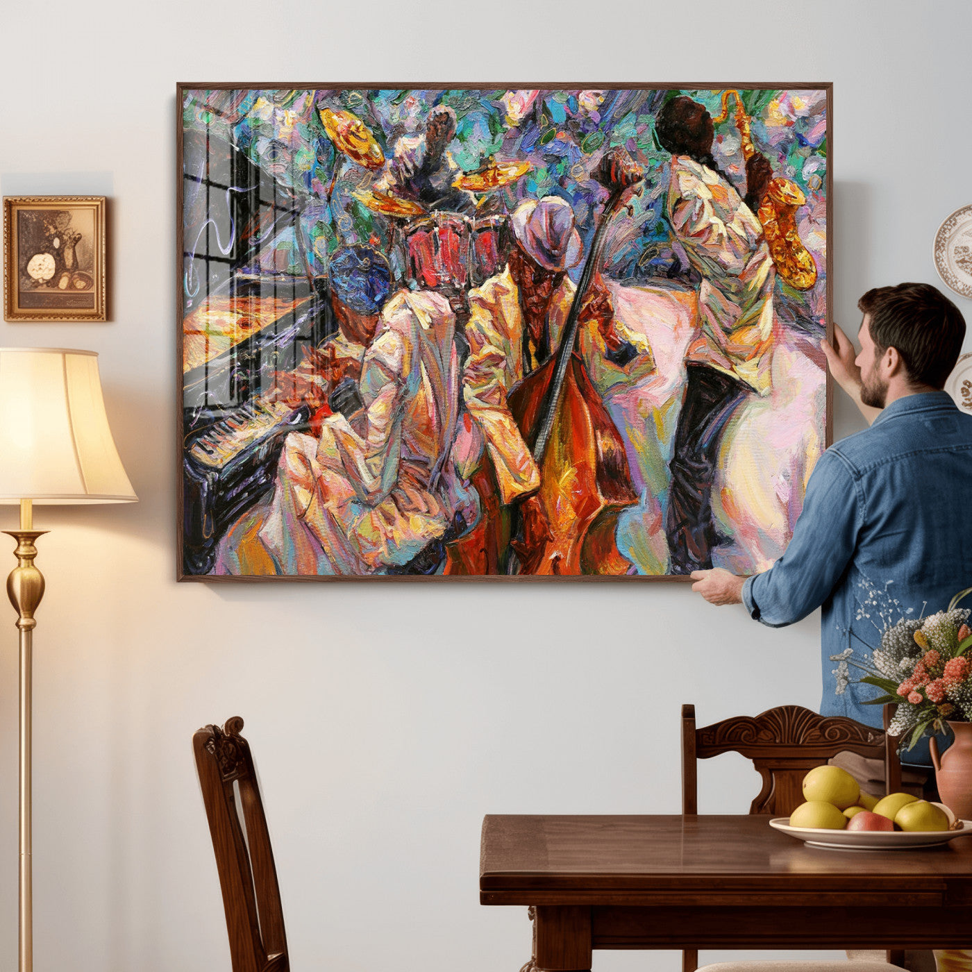 34929-MGV-CV-36X24 - African American Jazz Art Music Abstract Wall Art Painting Canvas Wall Art