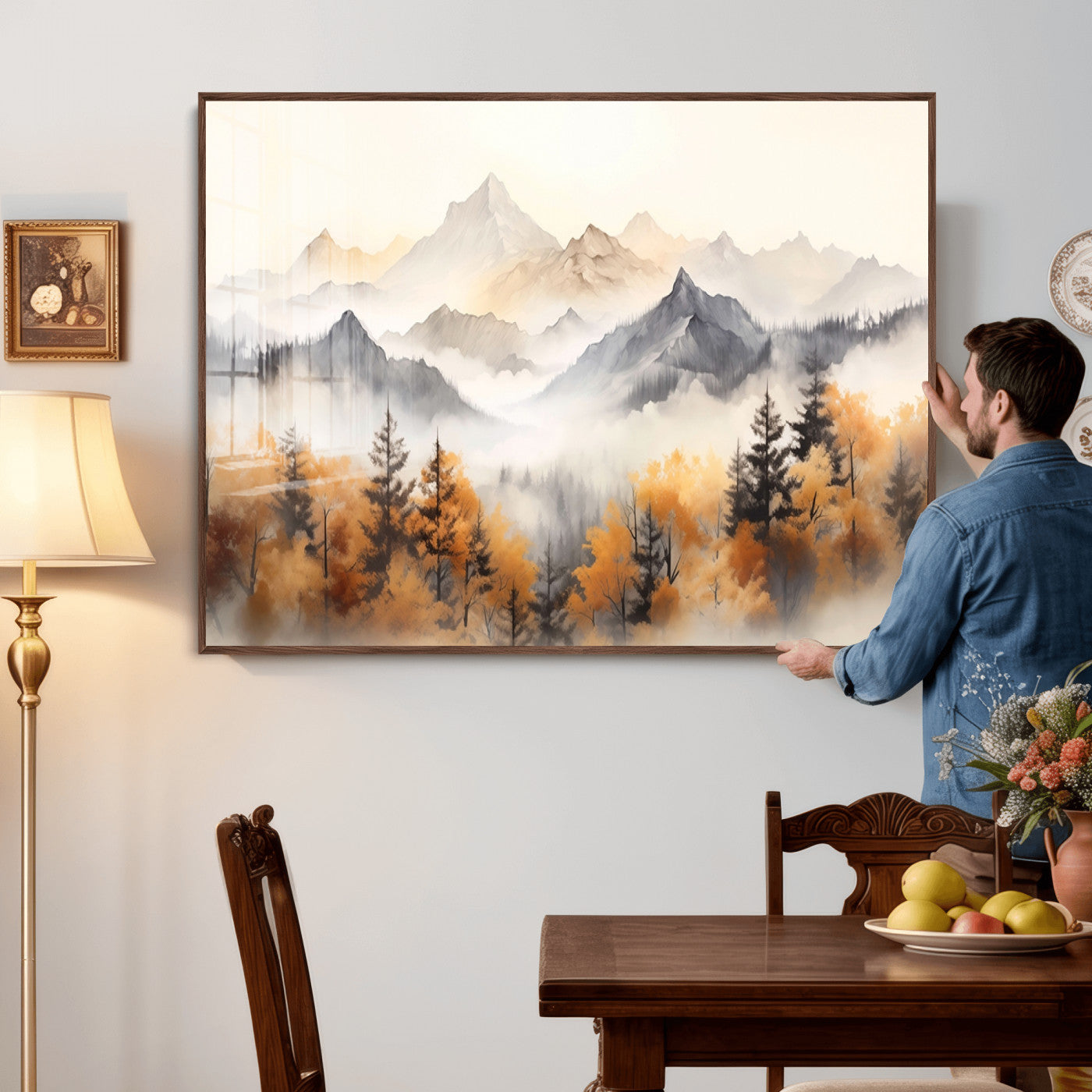 70049-MGV-CV-36X24 - Abstract Mountain Wall Art | Misty Mountain Forest and Mountains Canvas Print for Living Room,