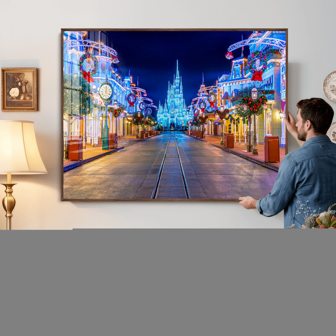 12470-MGV-CV-36X24 - Disney Castle Wall Art – Large Magic Kingdom Canvas Artwork, Fairytale Design, Kids Room Christmas Decor for Home, Office