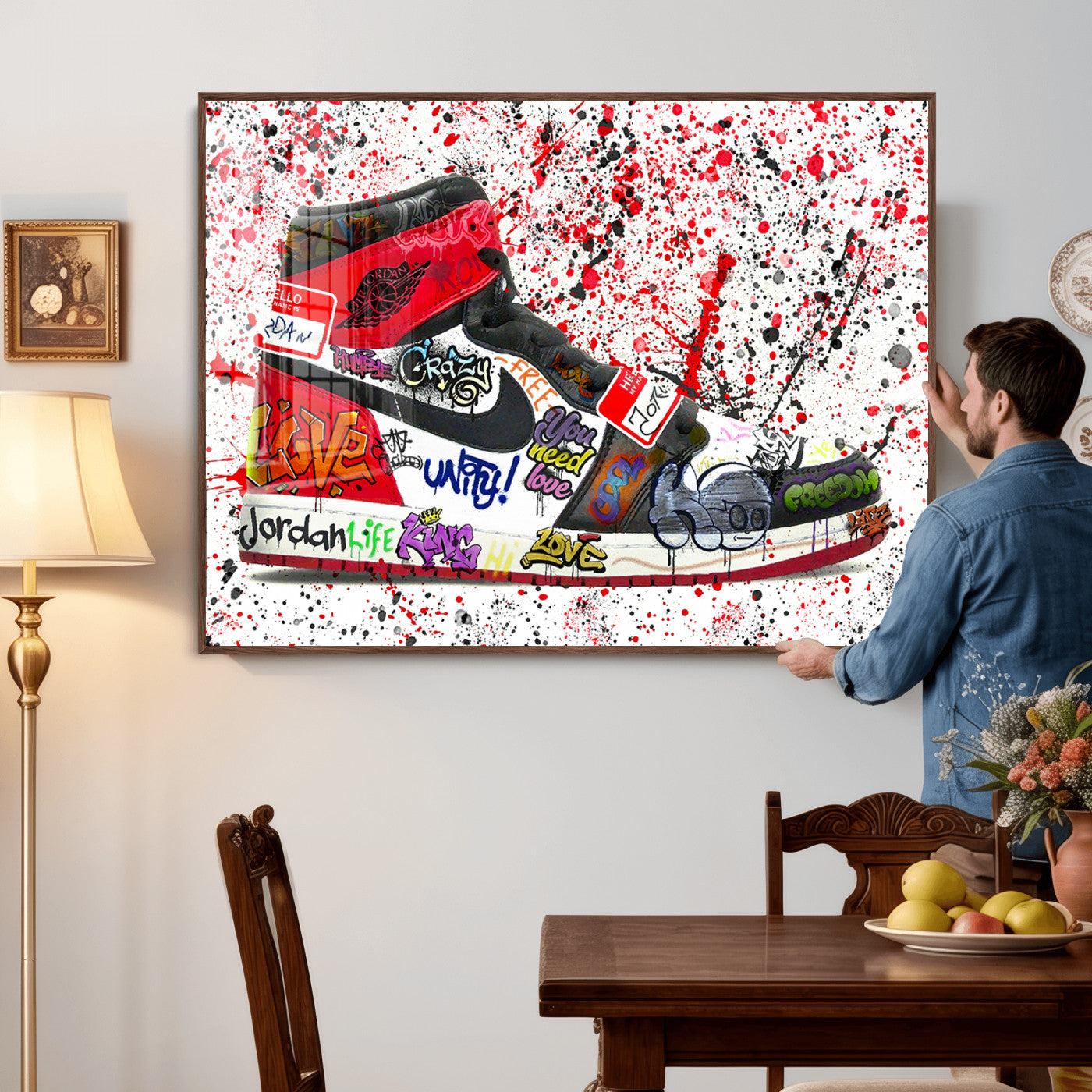 38836-MGV-CV-36X24 - Jordan Shoes Graffiti Wall Art Canvas Print- Jordan Graffiti Canvas Wall Art - Framed Perfect for