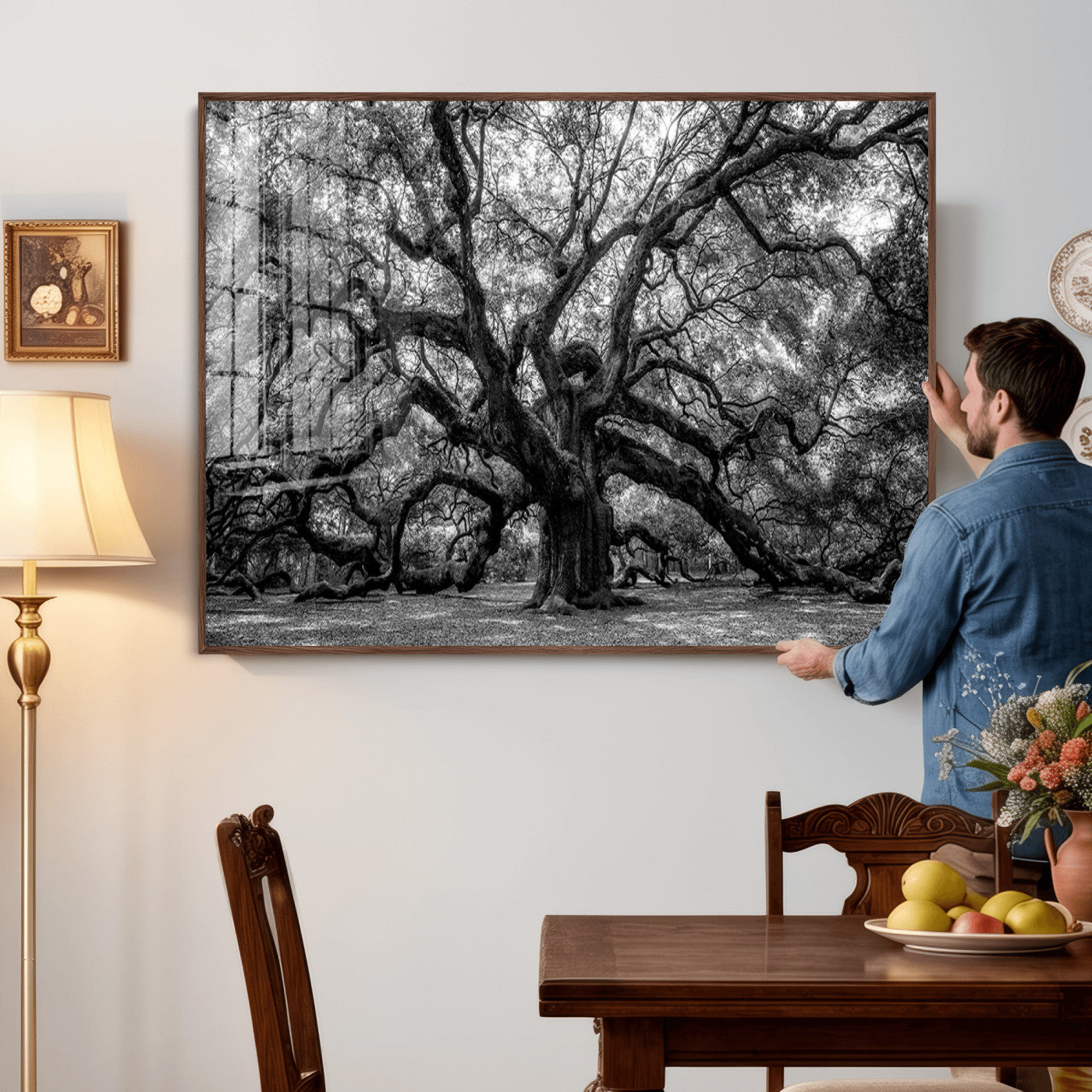 132944706-MGV-CV-36X24 - Black and White Old Angel Oak Tree Wall Art Canvas Print