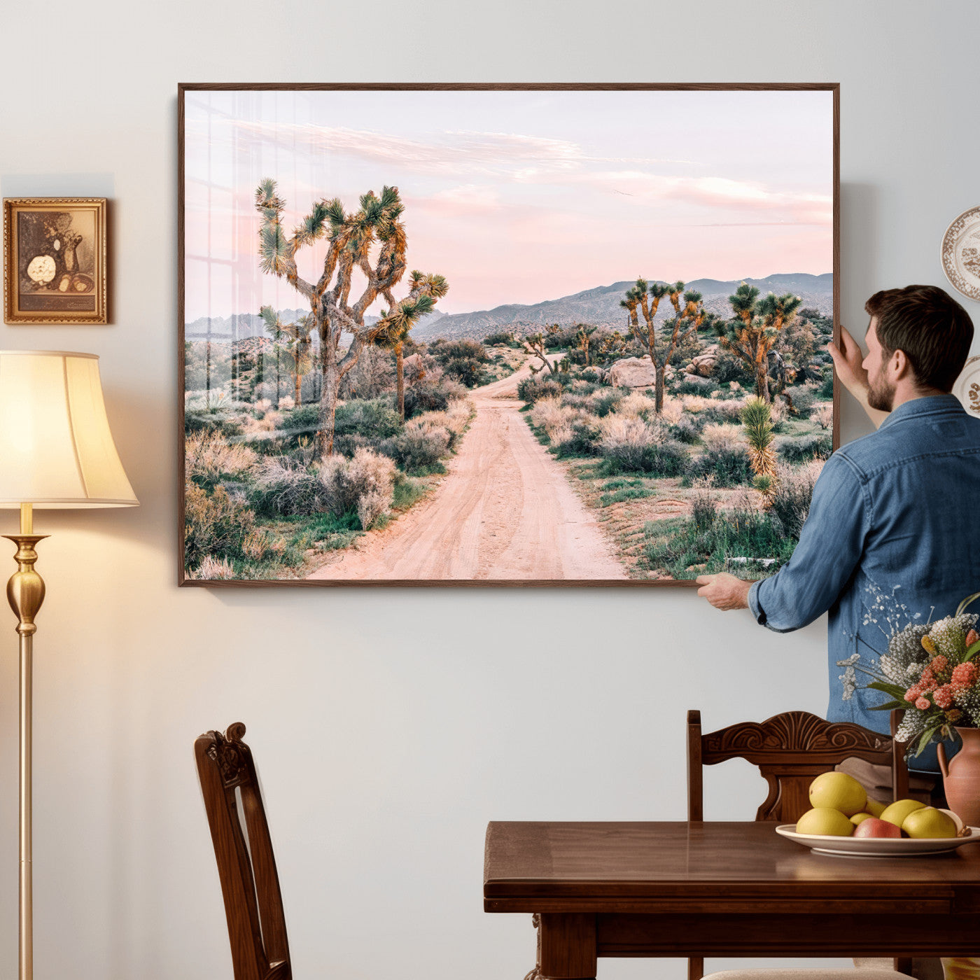 12540952-MGV-CV-36X24 - Desert Trail Wall Art – Canvas Print of Joshua Trees & Sunset Glow, Sandy Path Wilderness, Scenic Nature Escape Decor for Living Room, Office or Bedroom