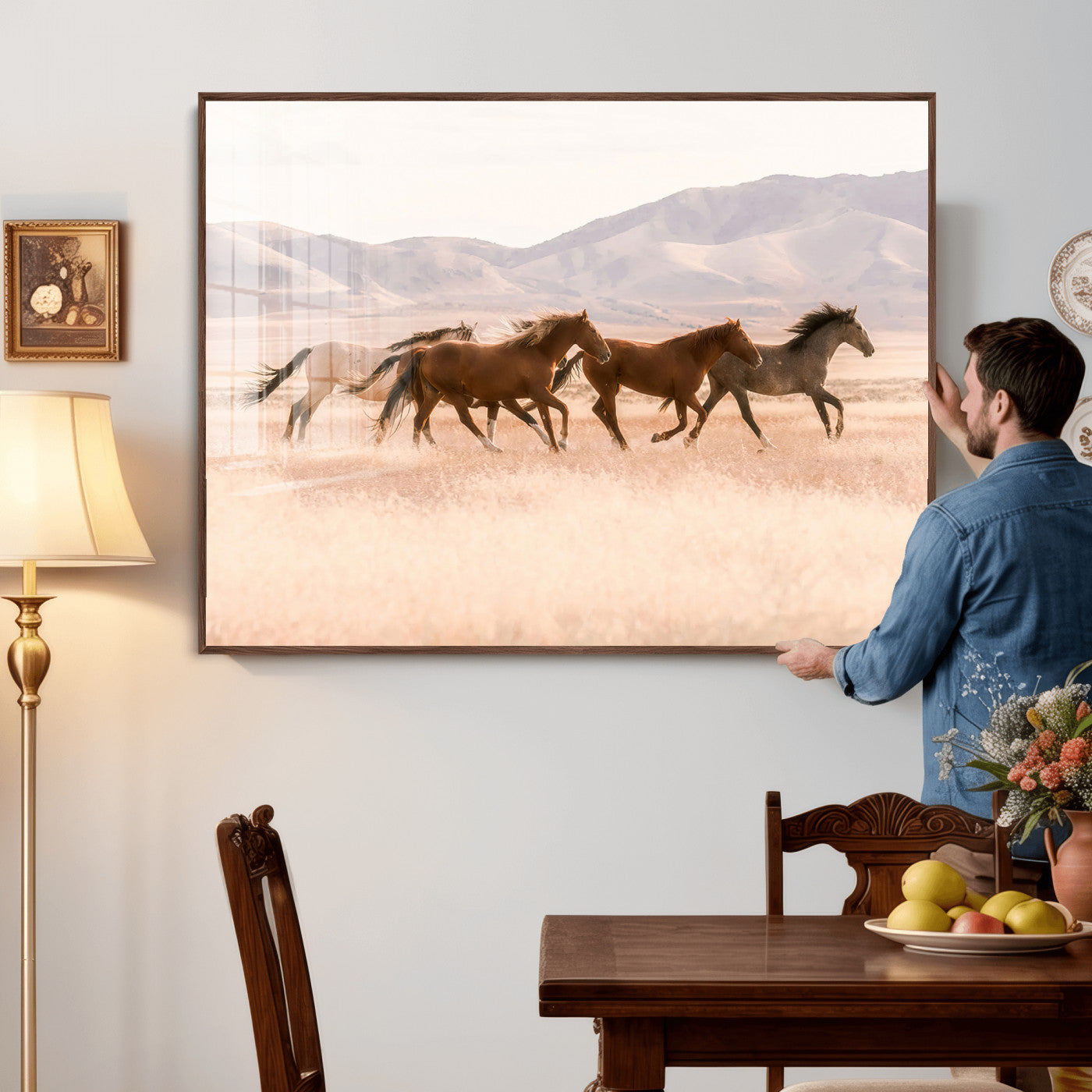 HORSESH-MGV-CV-36X24 - Wild Horses Wall Art – Running Freedom Canvas Print, Graceful Movement, Outdoor Landscape, Nature’s Power and Spirit, Home or Office Decor