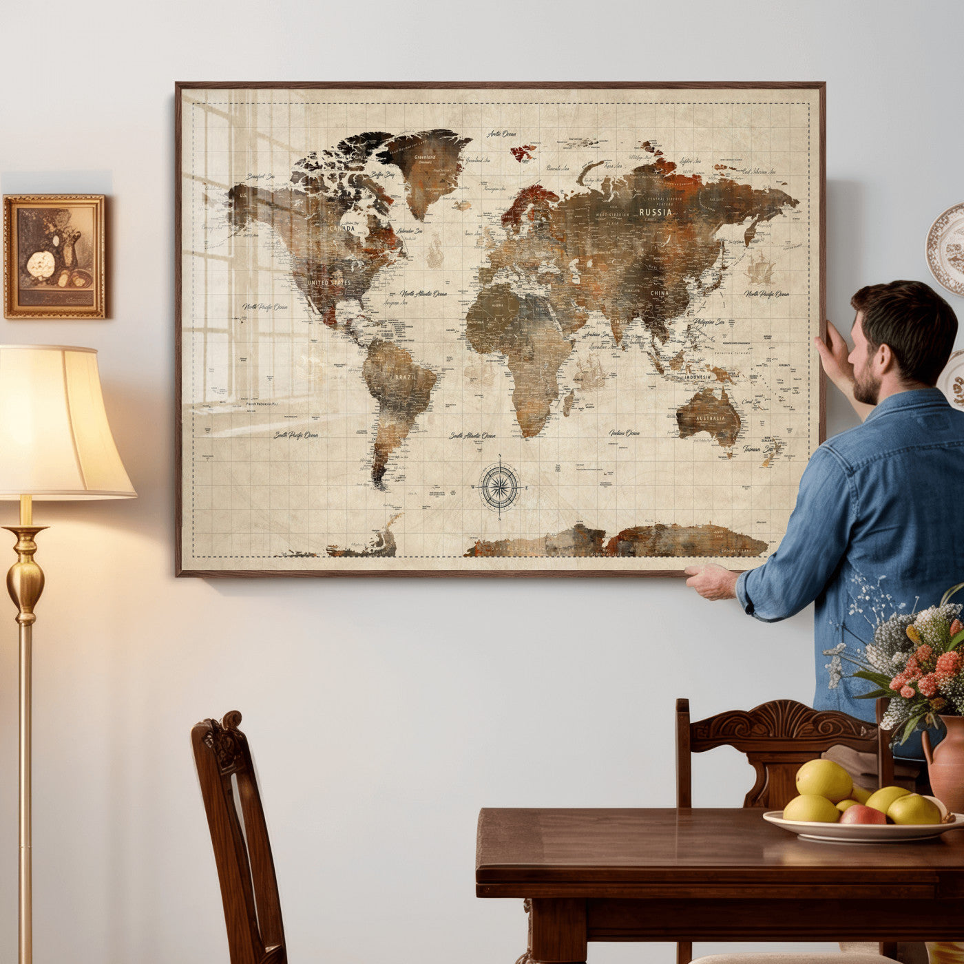 23610090-MGV-CV-36X24 - World Map Wall Art Canvas Print, Modern Decorative Framed Map Artwork Prints for Living Room, Office, Bedroom Wall Decor