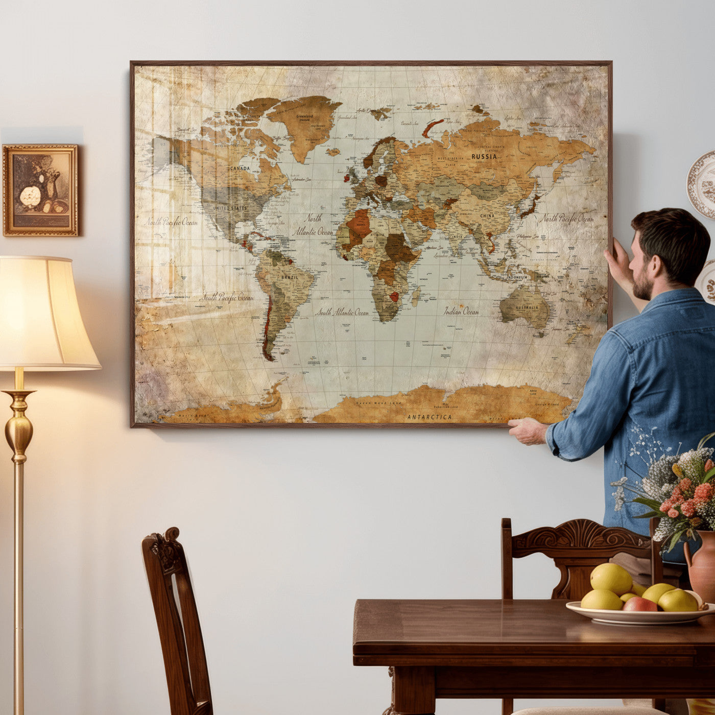 74176056-MGV-CV-36X24 - World Map Wall Art Canvas Print, Modern Decorative Framed Map Artwork Prints for Living Room, Office, Bedroom Wall Decor