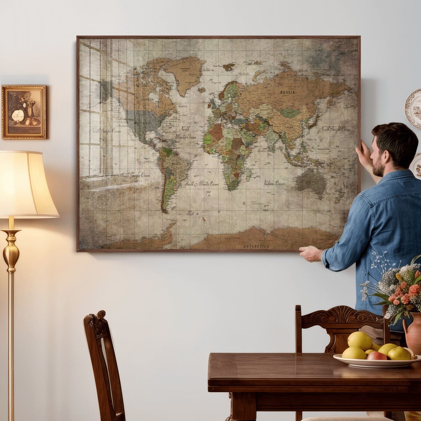 20356264-MGV-CV-36X24 - World Map Wall Art Canvas Print, Modern Decorative Framed Map Artwork Prints for Living Room, Office, Bedroom Wall Decor