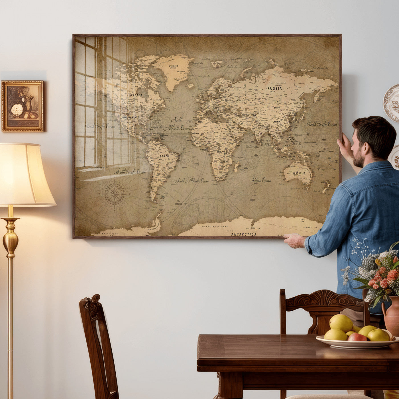 49946617-MGV-CV-36X24 - World Map Wall Art Canvas Print, Modern Decorative Framed Map Artwork Prints for Living Room, Office, Bedroom Wall Decor