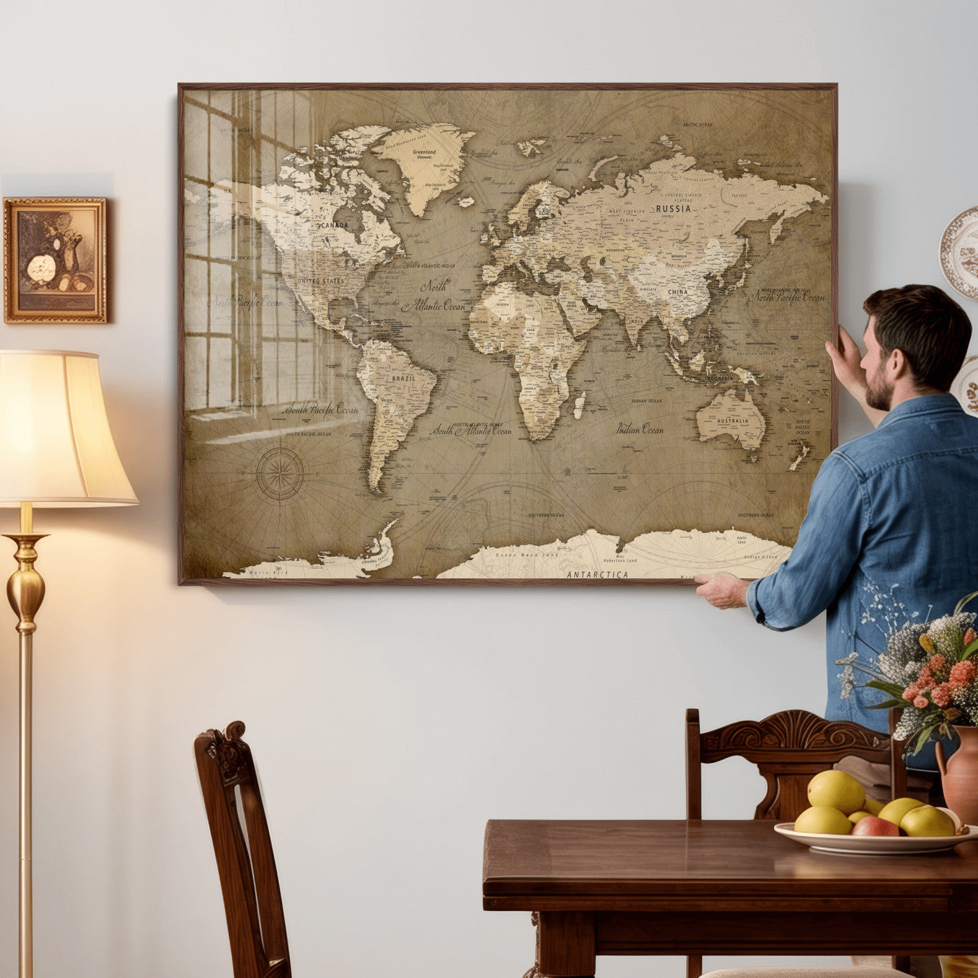 82314635-MGV-CV-36X24 - World Map Wall Art Canvas Print, Modern Decorative Framed Map Artwork Prints for Living Room, Office, Bedroom Wall Decor
