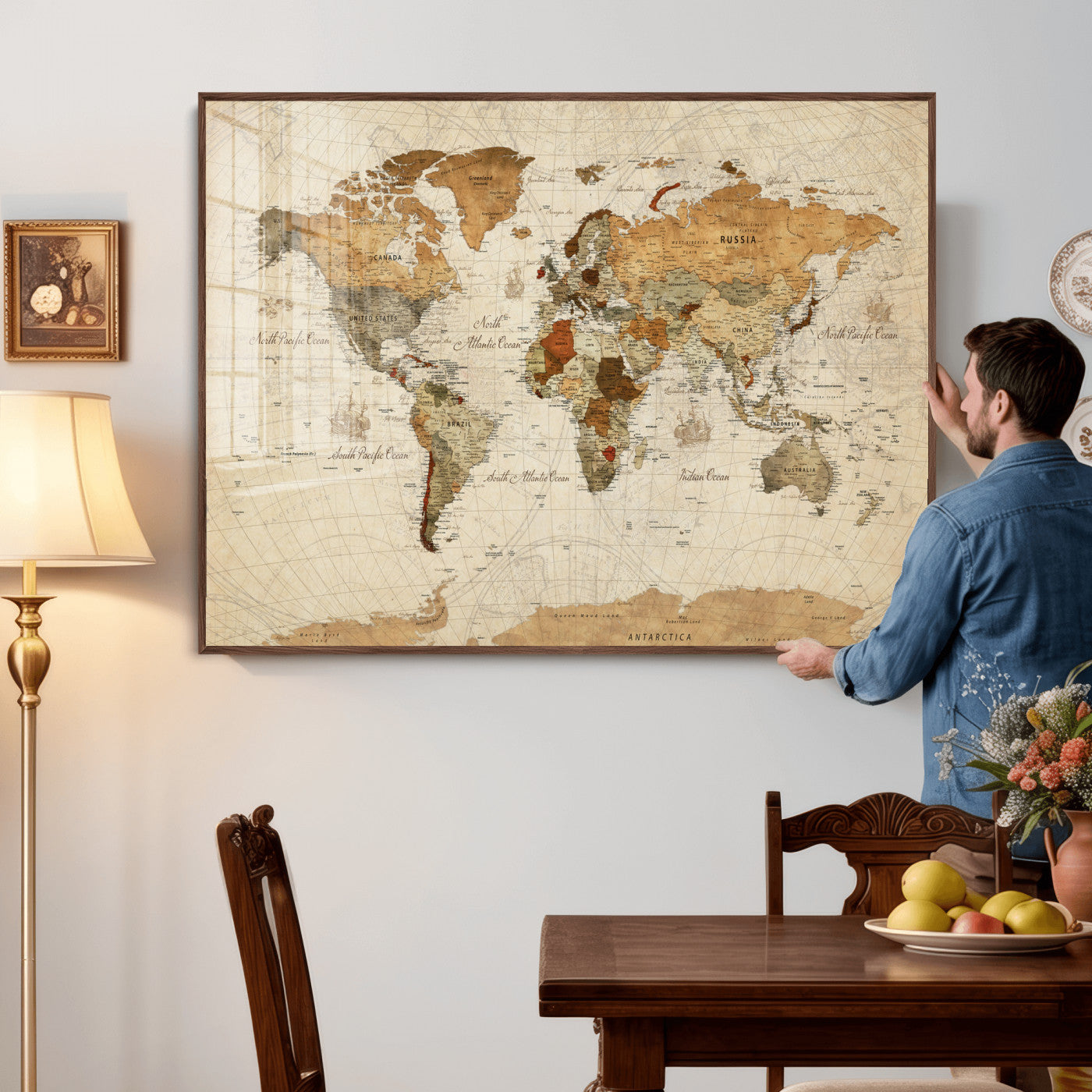 30704397-MGV-CV-36X24 - World Map Wall Art Canvas Print, Modern Decorative Framed Map Artwork Prints for Living Room, Office, Bedroom Wall Decor