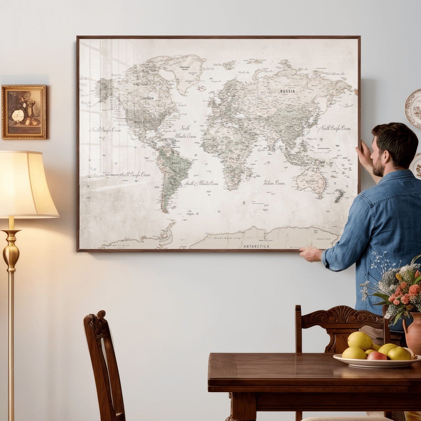 90355419-MGV-CV-36X24 - World Map Wall Art Canvas Print, Modern Decorative Framed Map Artwork Prints for Living Room, Office, Bedroom Wall Decor