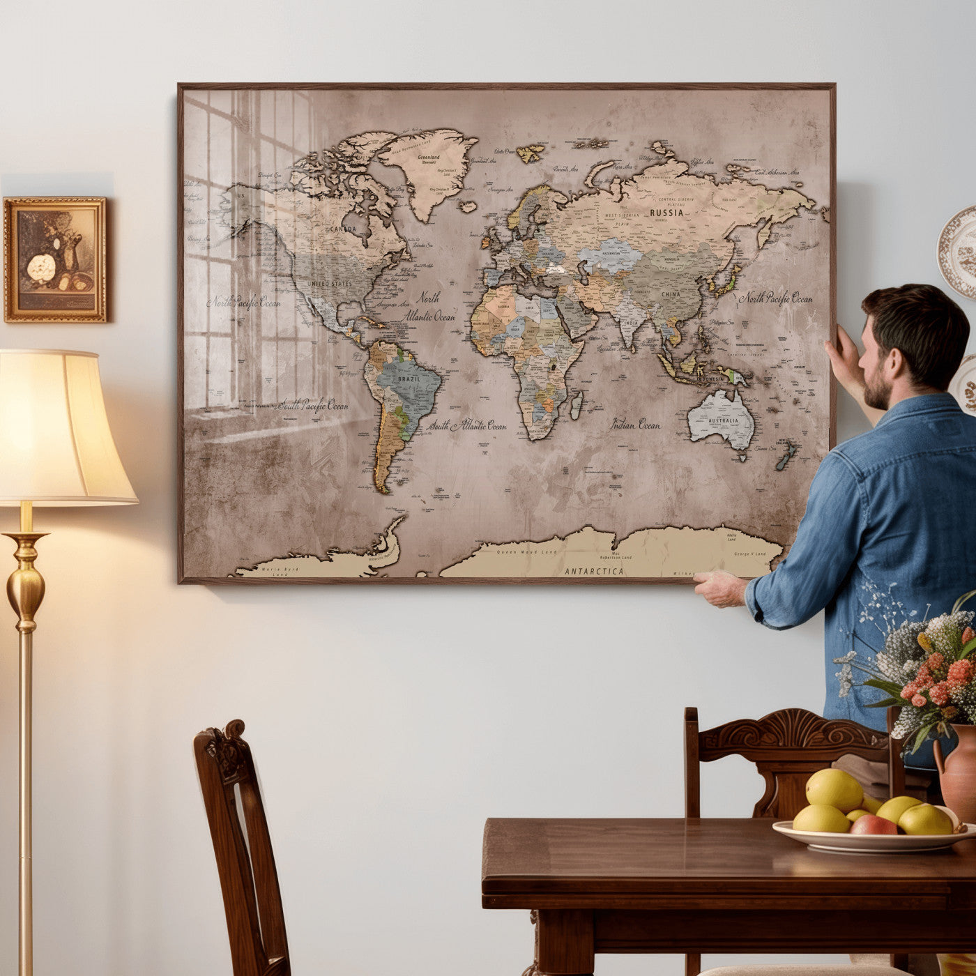 91471273-MGV-CV-36X24 - World Map Wall Art Canvas Print, Modern Decorative Framed Map Artwork Prints for Living Room, Office, Bedroom Wall Decor
