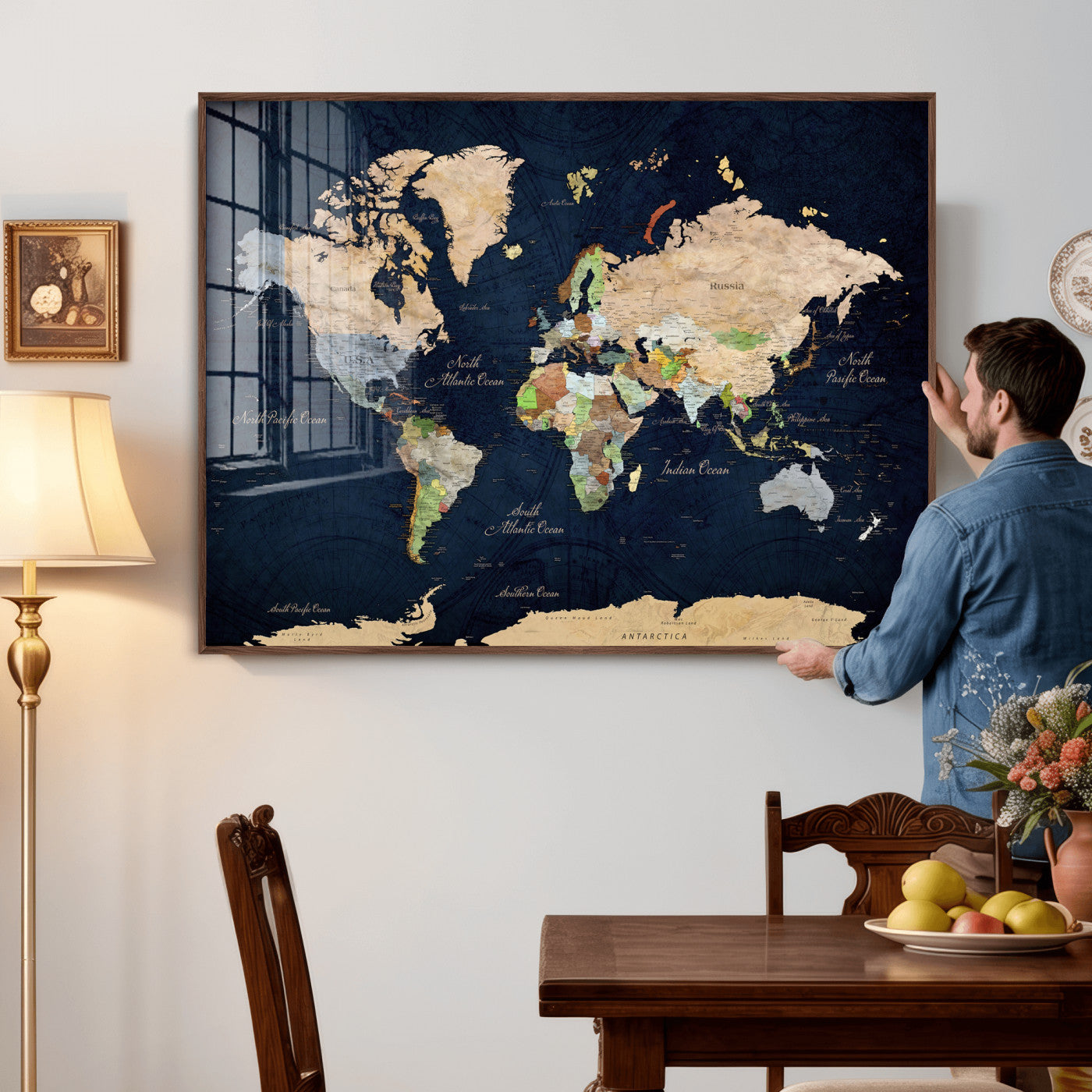 76603563-MGV-CV-36X24 - World Map Wall Art Canvas Print, Modern Decorative Framed Map Artwork Prints for Living Room, Office, Bedroom Wall Decor