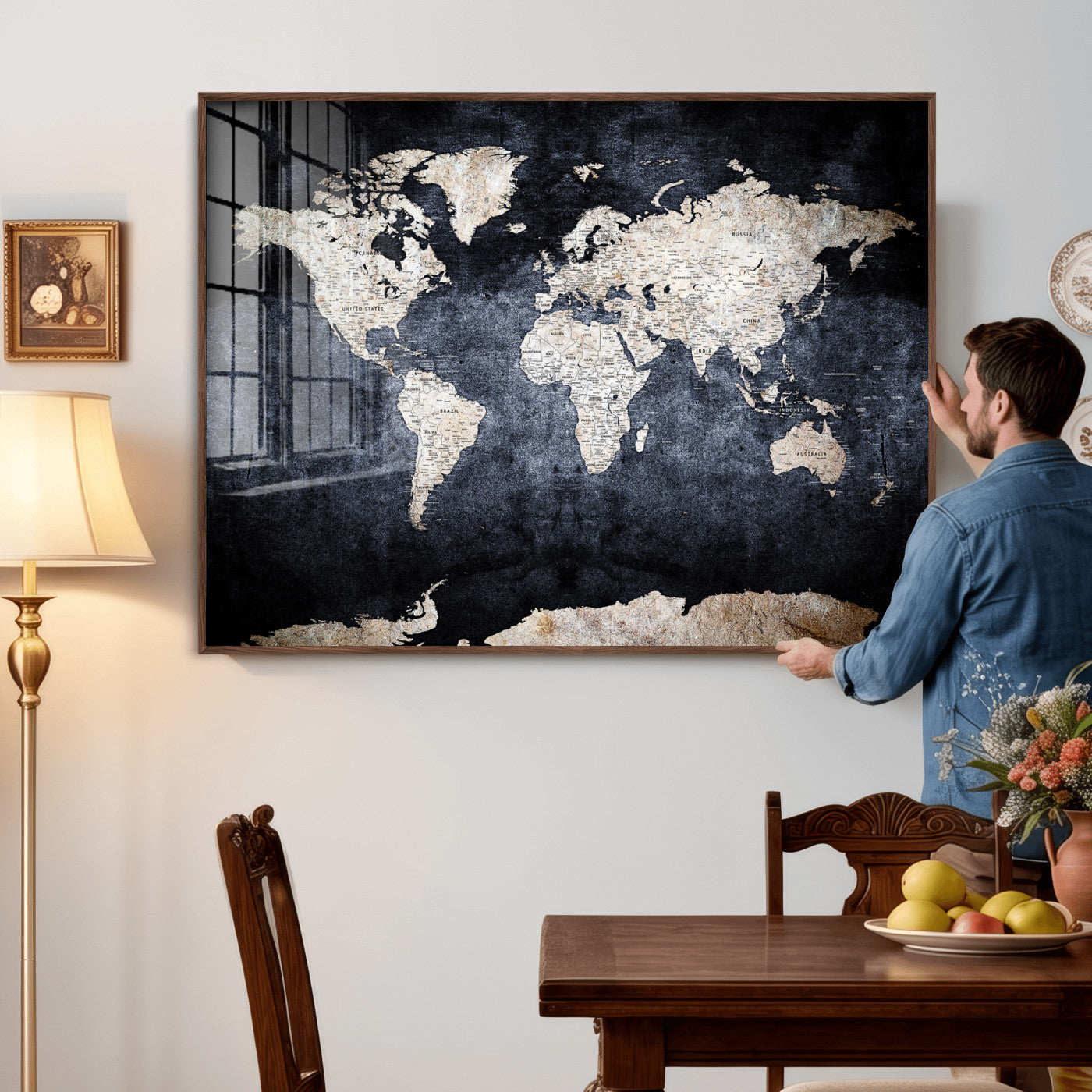 41193404-MGV-CV-36X24 - World Map Wall Art Canvas Print, Modern Decorative Framed Map Artwork Prints for Living Room, Office, Bedroom Wall Decor