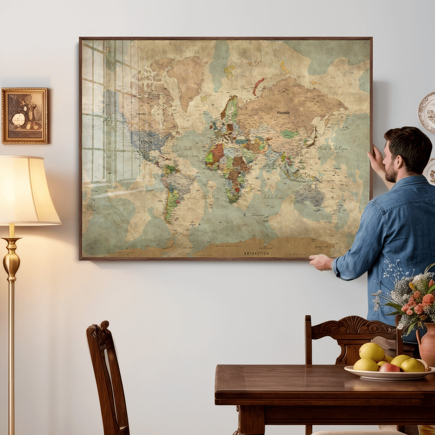 31492148-MGV-CV-36X24 - World Map Wall Art Canvas Print, Modern Decorative Framed Map Artwork Prints for Living Room, Office, Bedroom Wall Decor