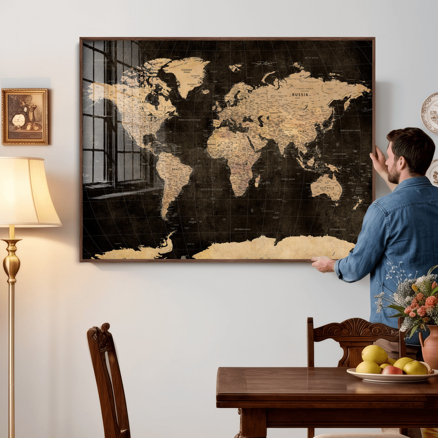 17790470-MGV-CV-36X24 - World Map Wall Art Canvas Print, Modern Decorative Framed Map Artwork Prints for Living Room, Office, Bedroom Wall Decor