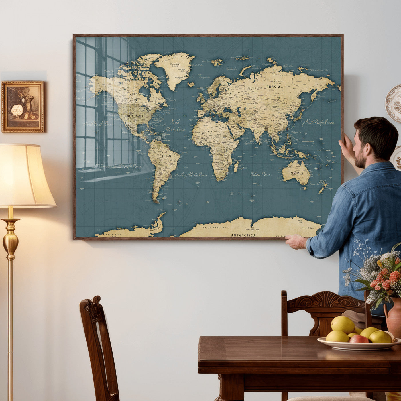 99599383-MGV-CV-36X24 - World Map Wall Art Canvas Print, Modern Decorative Framed Map Artwork Prints for Living Room, Office, Bedroom Wall Decor
