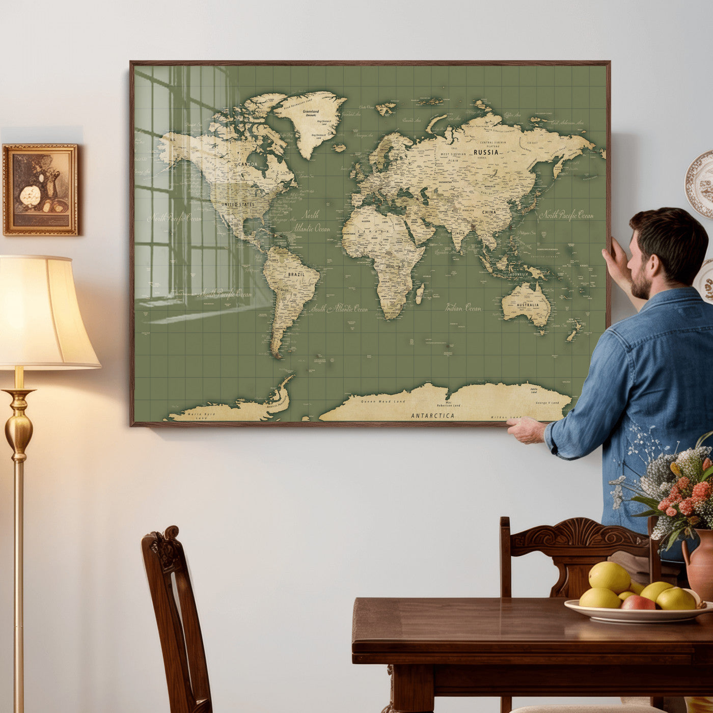 13750241-MGV-CV-36X24 - World Map Wall Art Canvas Print, Modern Decorative Framed Map Artwork Prints for Living Room, Office, Bedroom Wall Decor