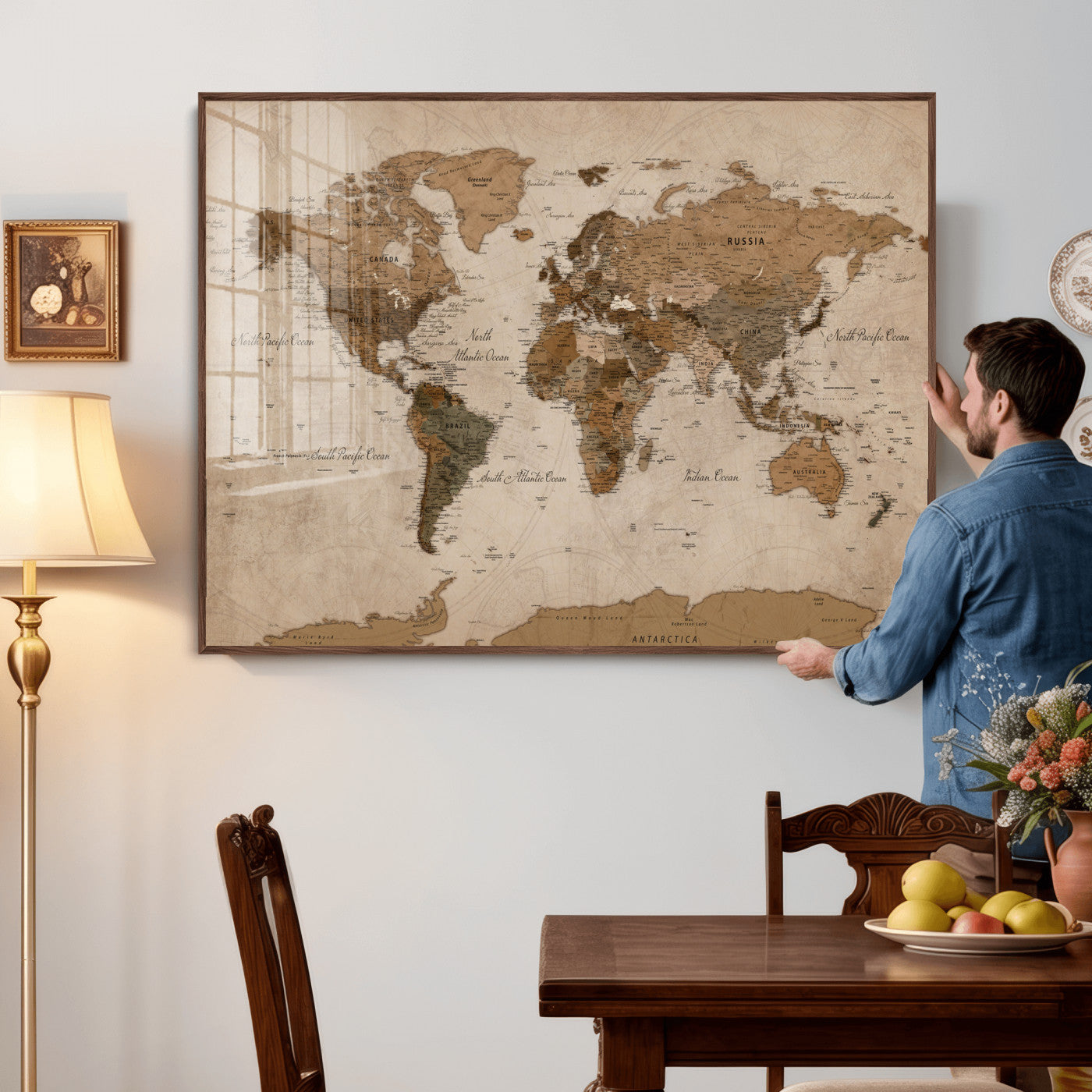 40064188-MGV-CV-36X24 - World Map Wall Art Canvas Print, Modern Decorative Framed Map Artwork Prints for Living Room, Office, Bedroom Wall Decor
