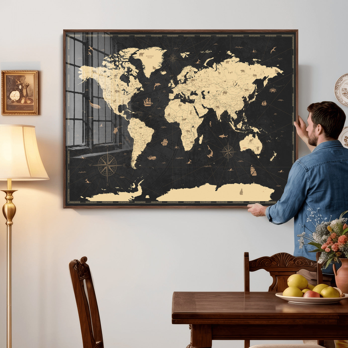 75220264-MGV-CV-36X24 - World Map Wall Art Canvas Print, Modern Decorative Framed Map Artwork Prints for Living Room, Office, Bedroom Wall Decor