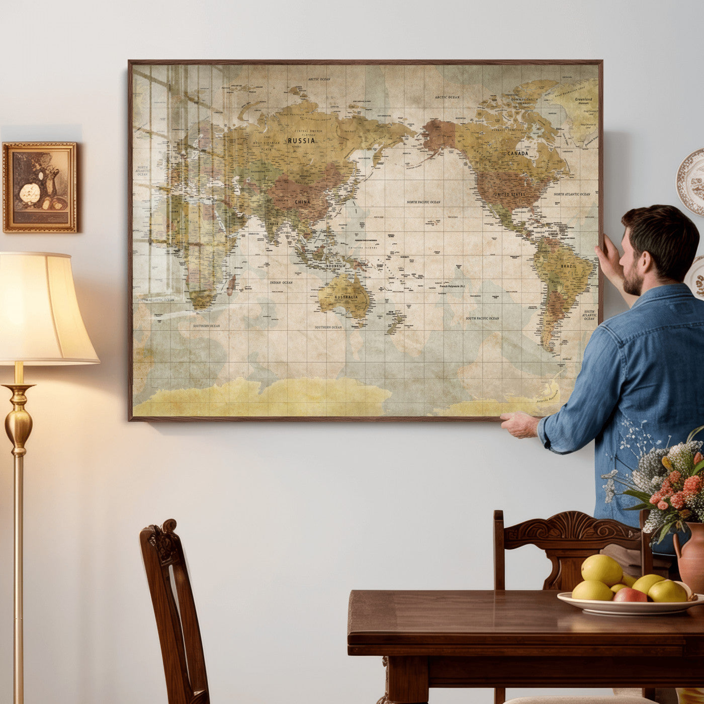 22305205-MGV-CV-36X24 - World Map Wall Art Canvas Print, Modern Decorative Framed Map Artwork Prints for Living Room, Office, Bedroom Wall Decor