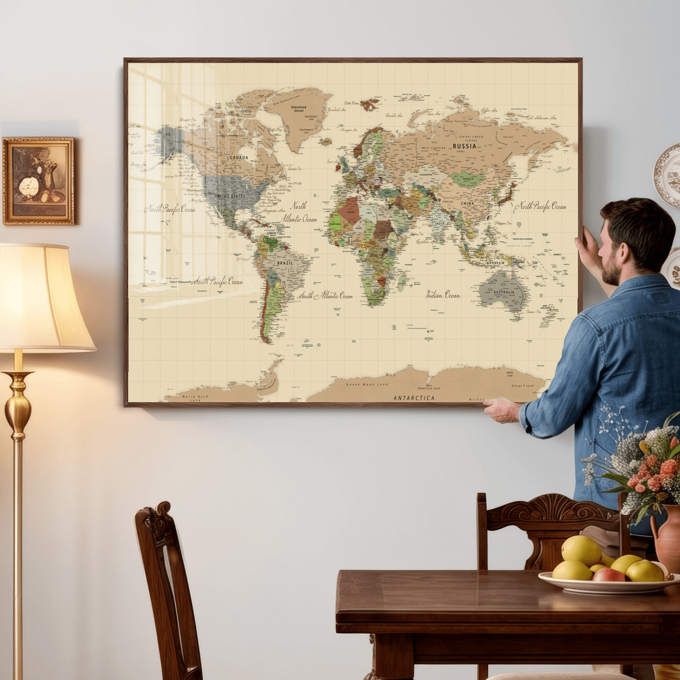 31407854-MGV-CV-36X24 - World Map Wall Art Canvas Print, Modern Decorative Framed Map Artwork Prints for Living Room, Office, Bedroom Wall Decor