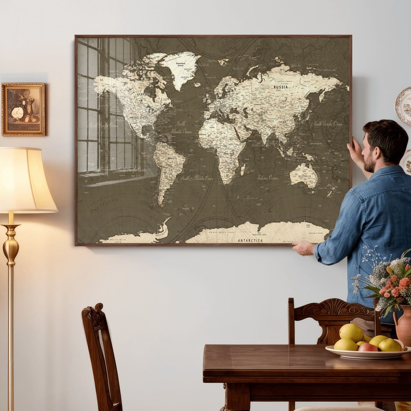 33202610-MGV-CV-36X24 - World Map Wall Art Canvas Print, Modern Decorative Framed Map Artwork Prints for Living Room, Office, Bedroom Wall Decor