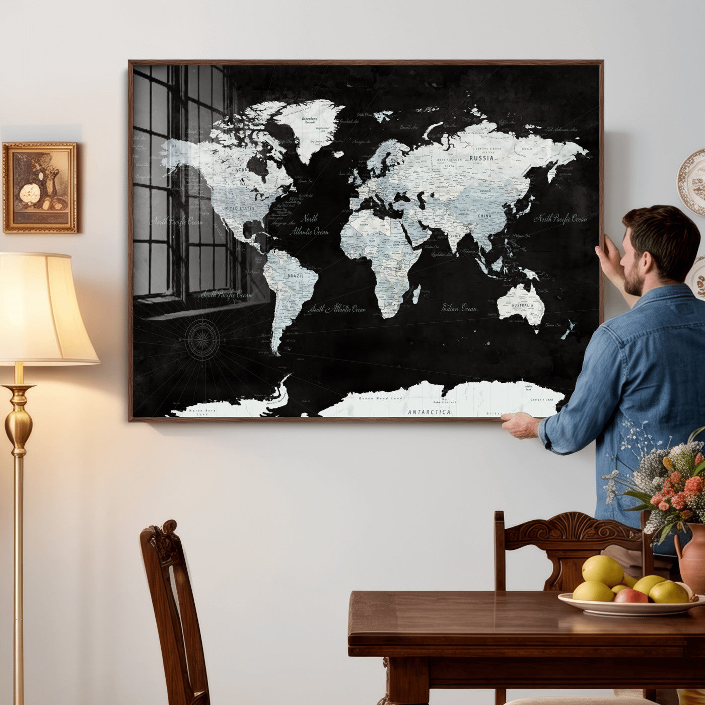 28664806-MGV-CV-36X24 - World Map Wall Art Canvas Print, Modern Decorative Framed Map Artwork Prints for Living Room, Office, Bedroom Wall Decor